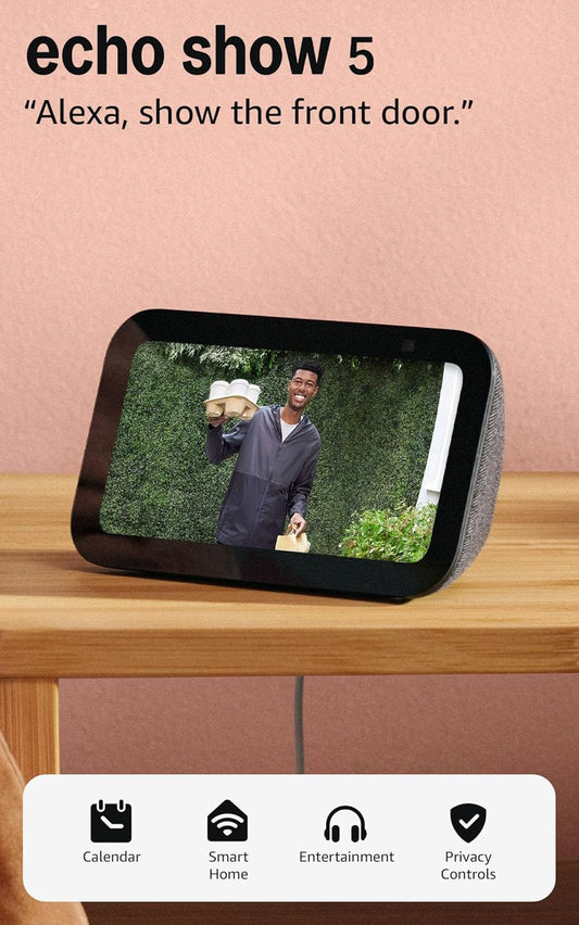 Echo Show 5 (Newest Model), Smart Display, Designed for Alexa+, 2X the Bass and Clearer Sound, Charcoal