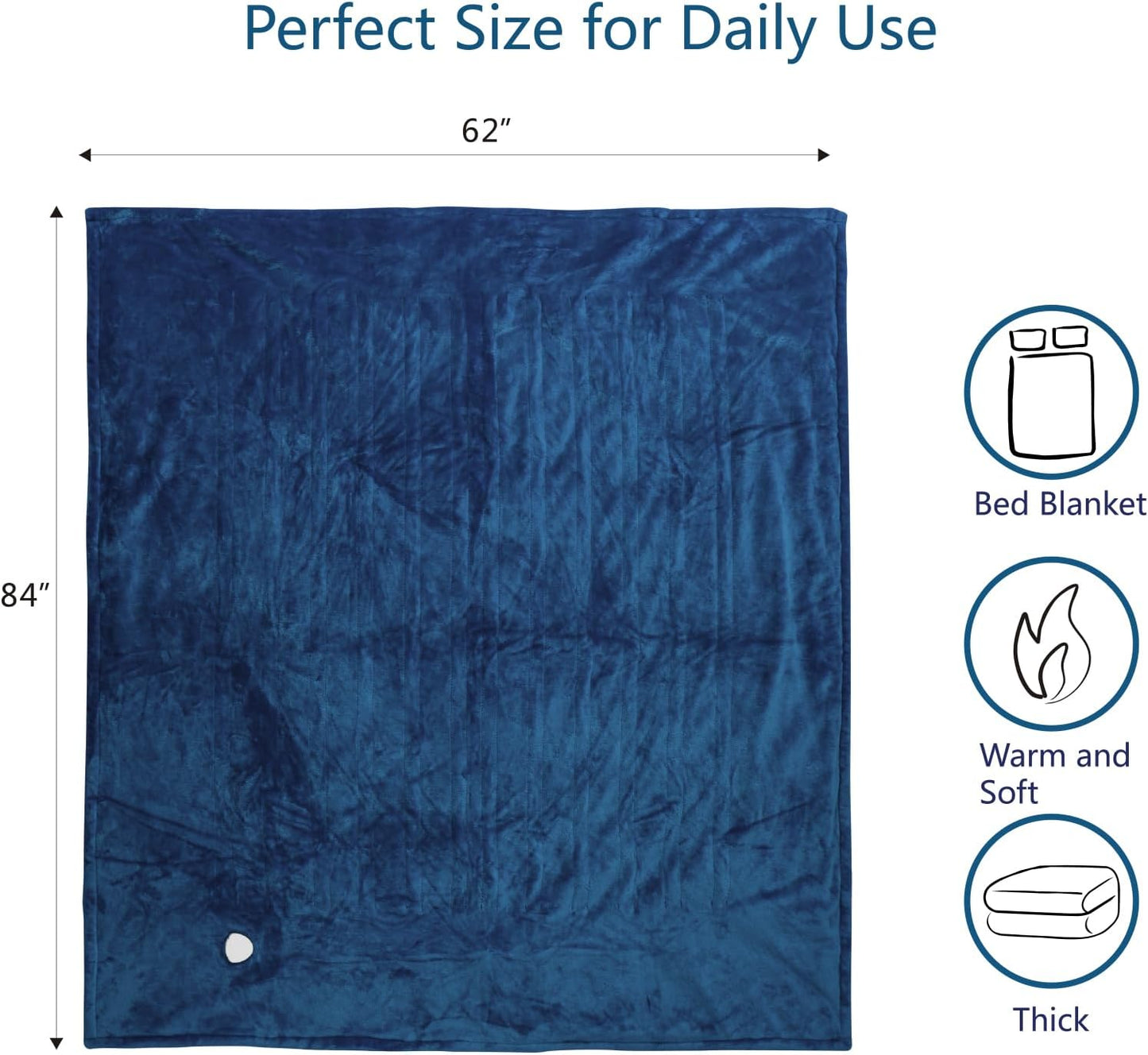 Electric Heated Blanket Twin,Super Cozy Soft 2-Layer Flannel 62" X 84" Heated Twin Size with 3 Heating Levels 8 Hours Auto Off, Machine Washable, ETL and FCC Certified, Home Office Use, Blue