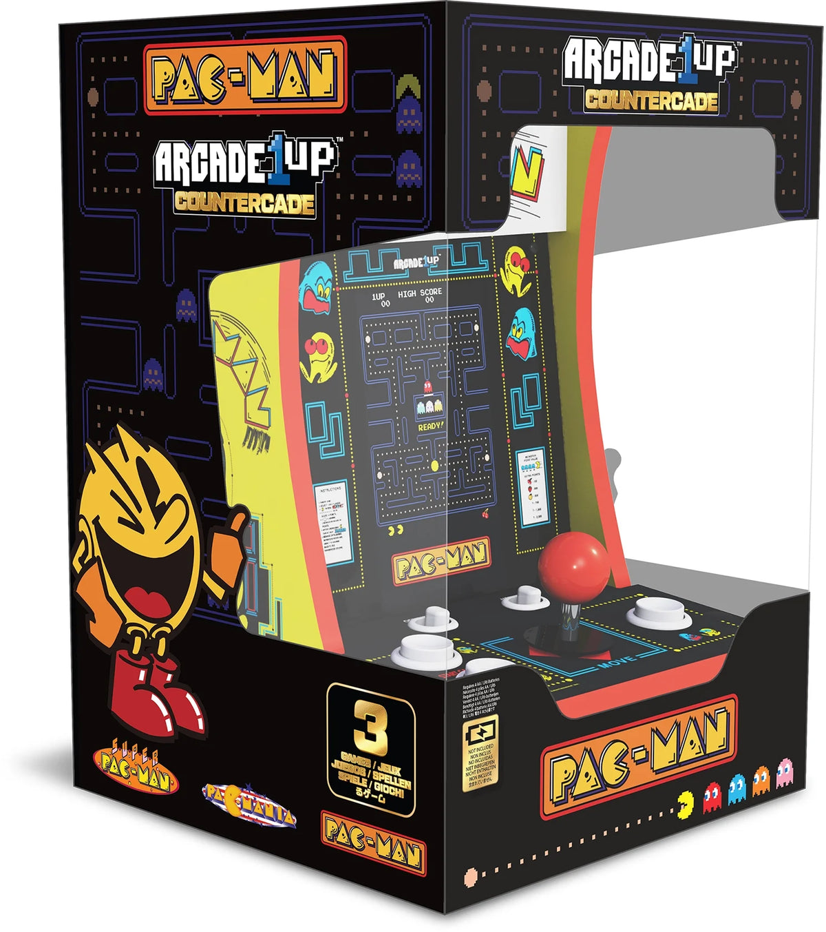 Pac-Man Countercade - 3 Classic Games, Retro Game Console for Home, Portable Console with 7-Inch Screen, Table-Top Video Game for Game Room