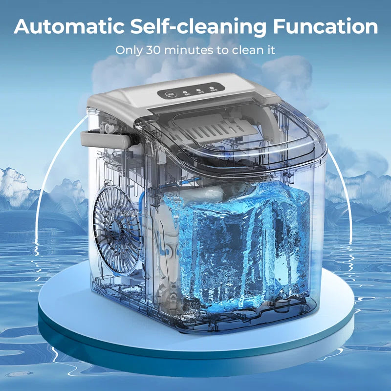 Countertop Ice Maker Ice Machine with Handle,Self-Cleaning Ice Makers, 26Lbs/24H, 9 Ice Cubes Ready in 6 Mins for Home/Kitchen/Bar/Party/Camping