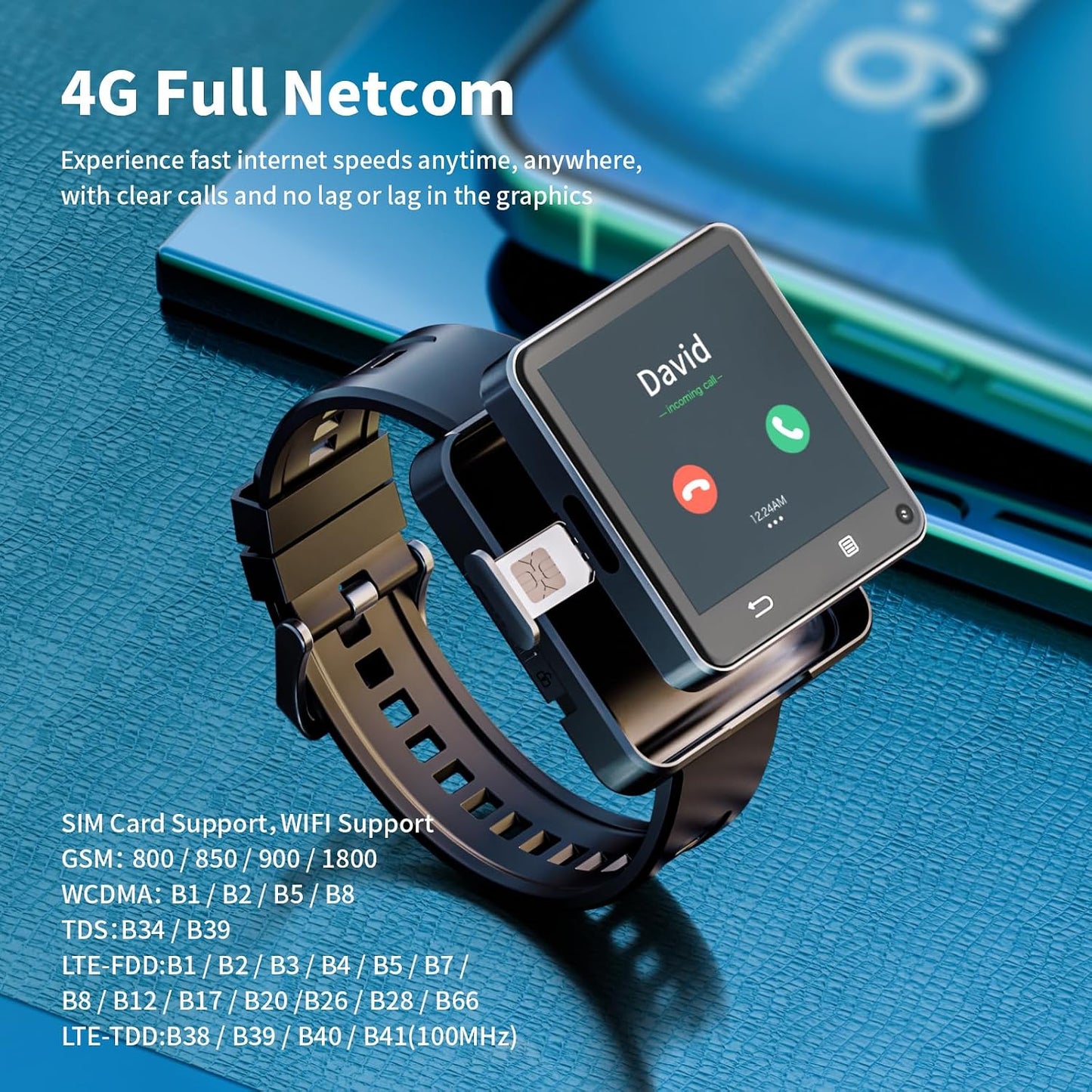 4G Smart Watch Phone Call, 4GB+64GB Android 11 CPU MTK6761 Smartwatch, 2.64" Large Screen Gaming Watch 1200Mah Type-C Port Dual Camera Wifi Bluetooth GPS Smart Watches for Men