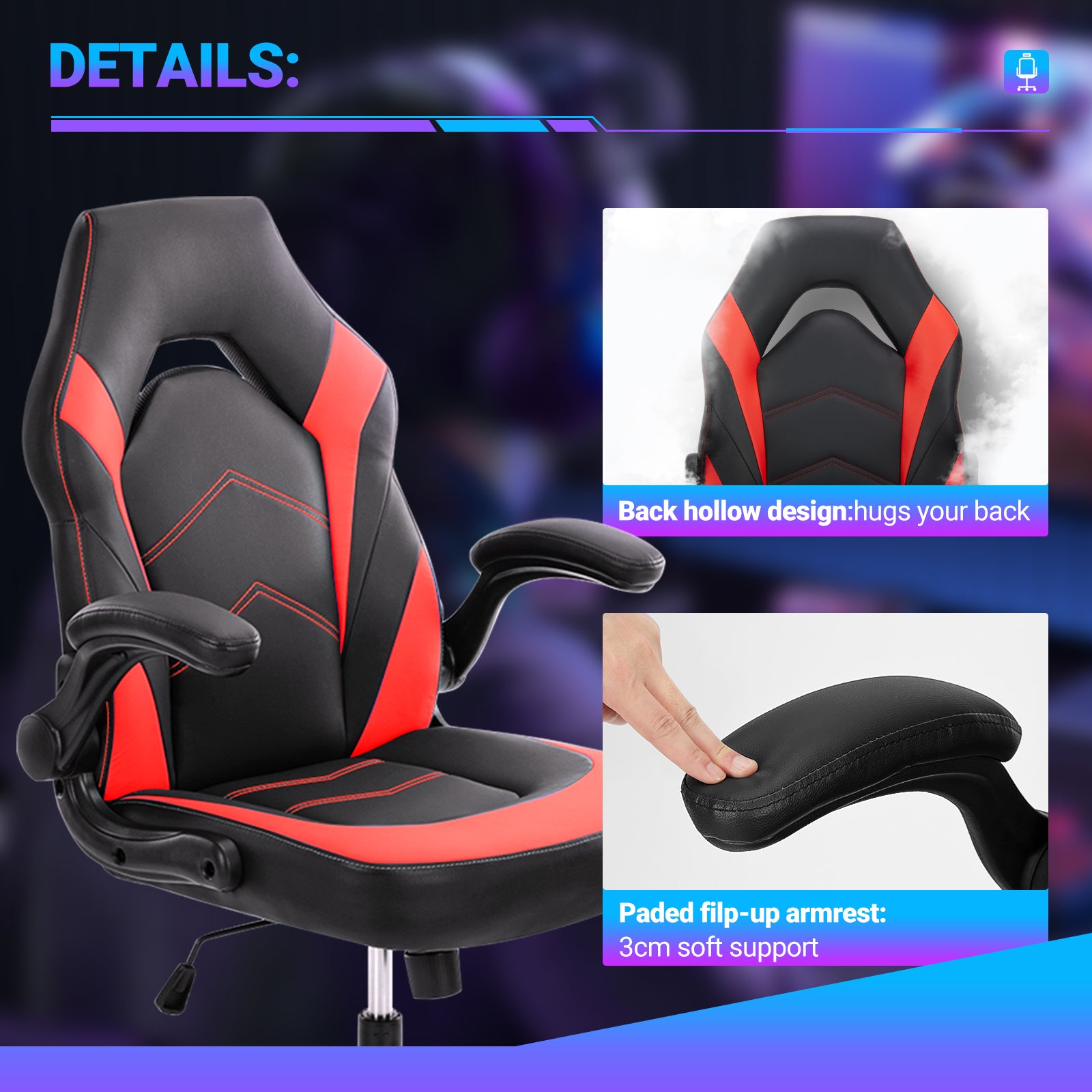 PU Leather Ergonomic Office Chair Swivel Computer Gaming Chair with Lumbar Support