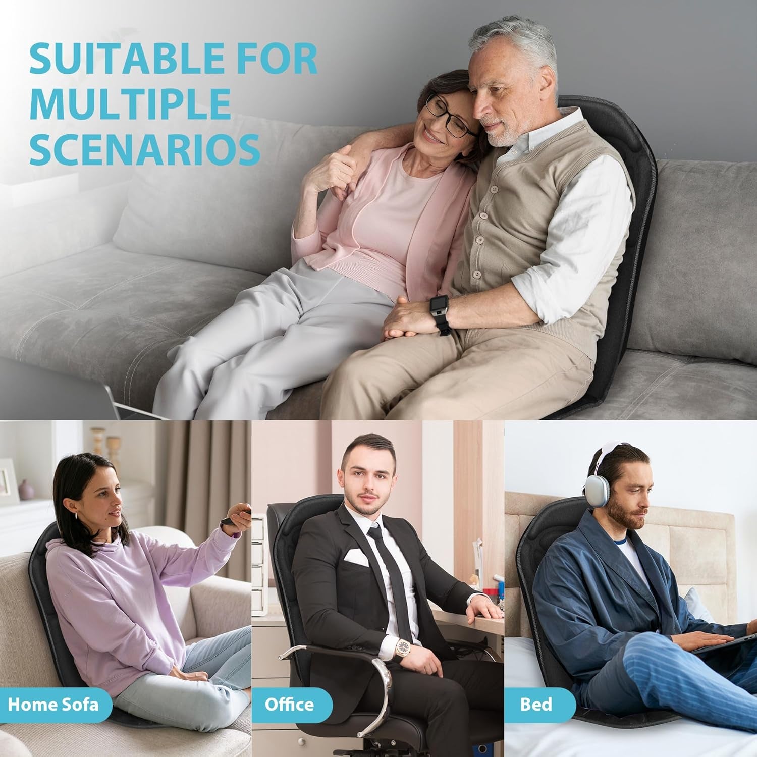 Back Massager Chair Pad, Massage Seat Cushion, Back Massage with Heat, 4 Vibration Intensities & 2 Heat Levels,Electric Massager Pain Relief,Ideal Gifts for Dad,Mom,Women,Men