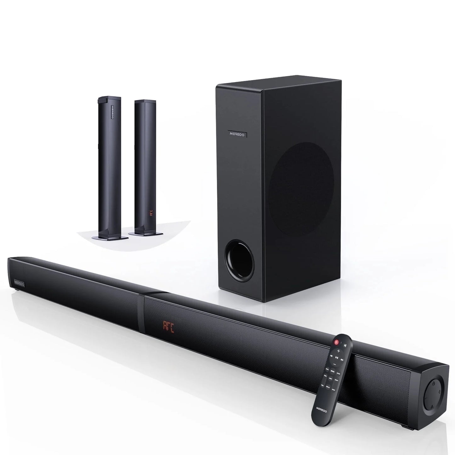 180W Separable Sound Bar with Subwoofer, 2.1CH  Detachable Soundbar for TV/PC, 5 EQ Modes Treble & Bass Adjust, HDMI Arc/Optical/Bluetooth 5.4/Aux--32 Inch