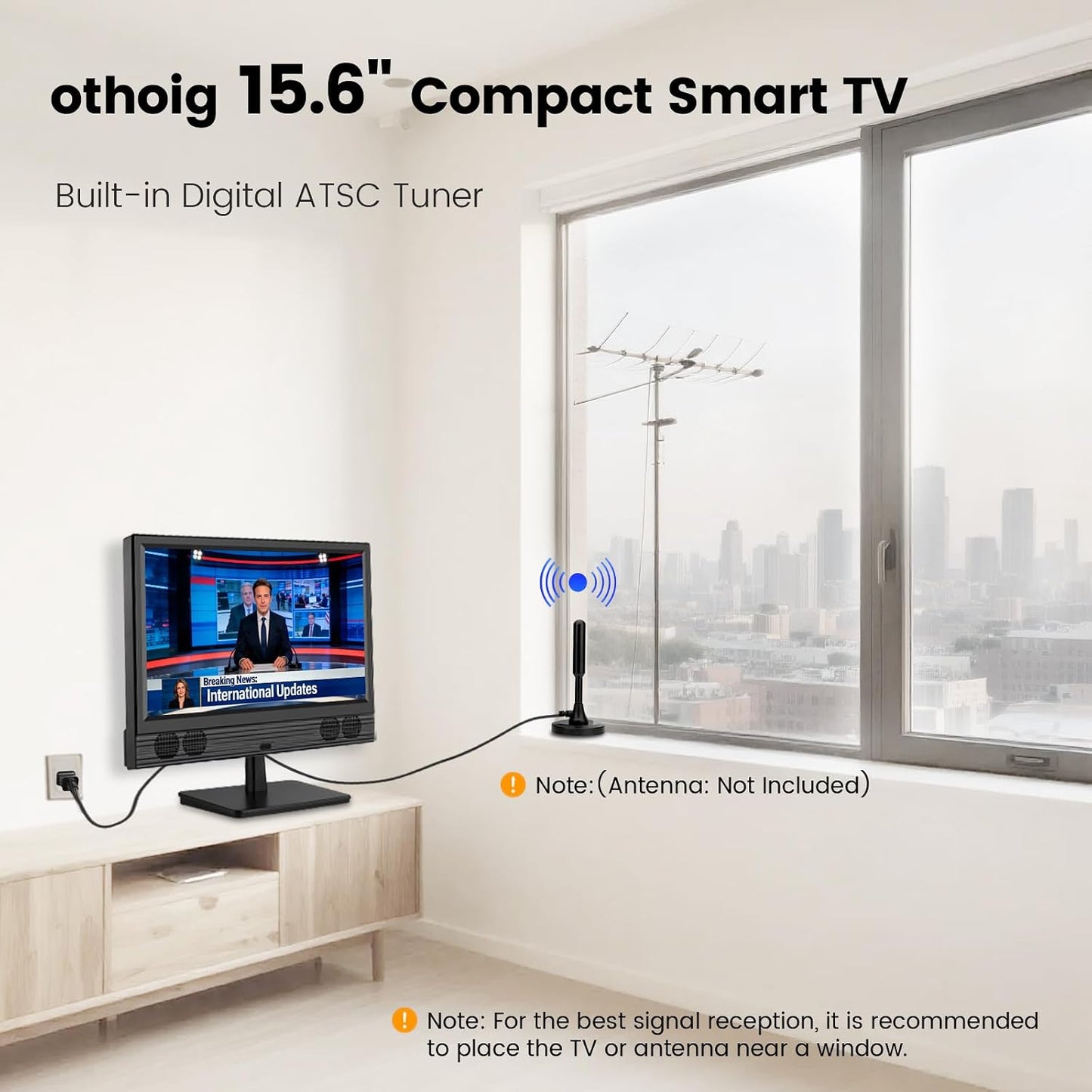 15.6 Inch Small Smart TV, FHD 1080P Compact Smart TV with Built-In Apps, Wifi & Bluetooth, ATSC Digital Tuner, HDMI/USB/AV Inputs, 110–220V AC Power TV for Kitchen, Bedroom, RV, Camper, Truck