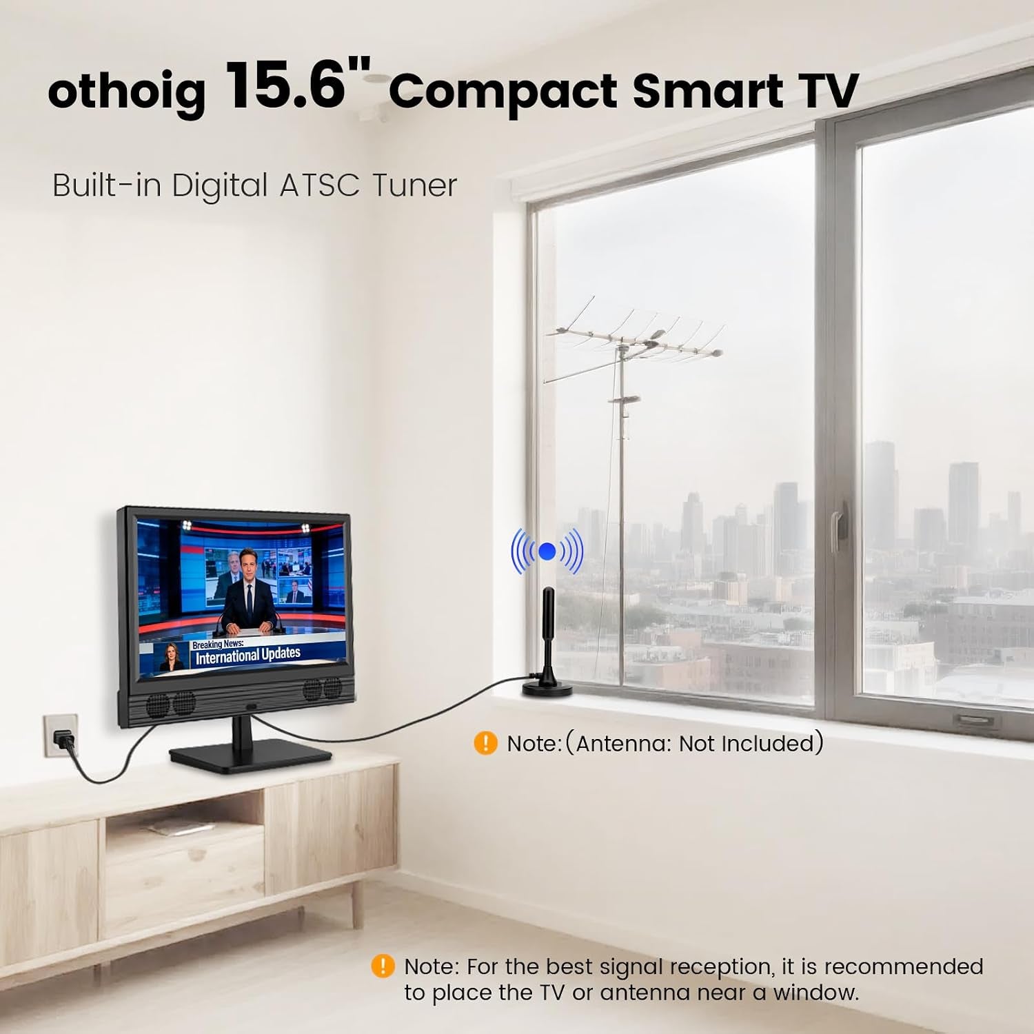 15.6 Inch Small Smart TV, FHD 1080P Compact Smart TV with Built-In Apps, Wifi & Bluetooth, ATSC Digital Tuner, HDMI/USB/AV Inputs, 110–220V AC Power TV for Kitchen, Bedroom, RV, Camper, Truck