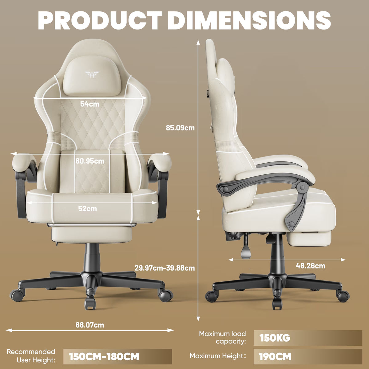 Gaming Chair for Adults, Ergonomic Gamer Chair with Footrest and Massage Lumbar Cushion, High Back Swivel Comfortable Video Game Chair, Adjustable Height Computer Office Chair, Beige