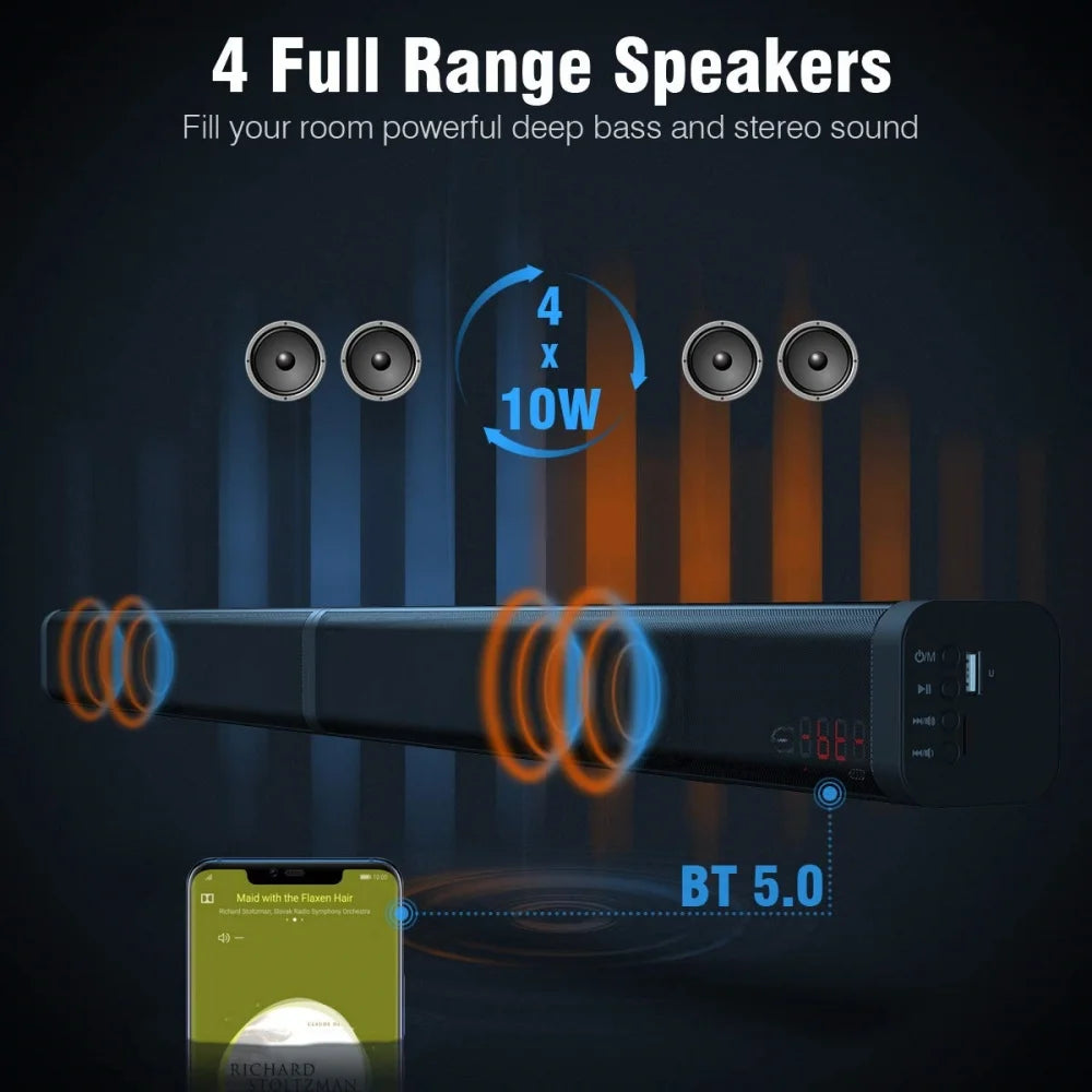 Sound Bar for TV 120W Wireless Bluetooth 5.0 Soundbars 3D Surround Sound System Home Theater Speaker Split Soundbar