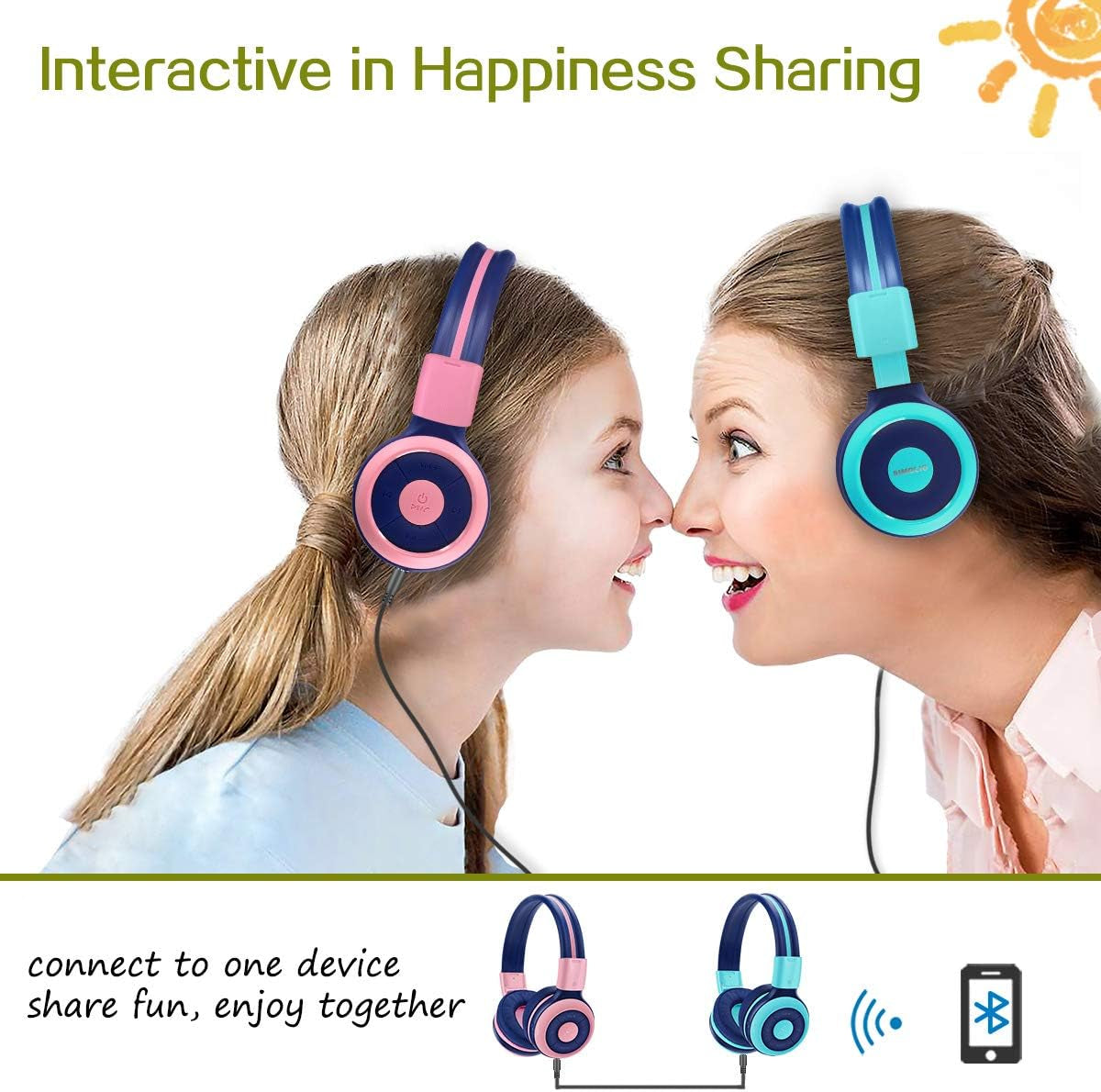 Kids Bluetooth Headphones with Microphone and 75Db,85Db,94Db Volume Limit, Foldable Lightweight & Adjustable, Wireless Headphones for Kids Boys Girls Children Tablet Ipad Blue