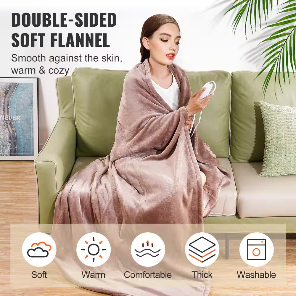 Heated Blanket Electric Throw 100 In. X 90 In. Twin Size Soft Flannel, Sherpa Heating Blanket Electric Blanket, Beige