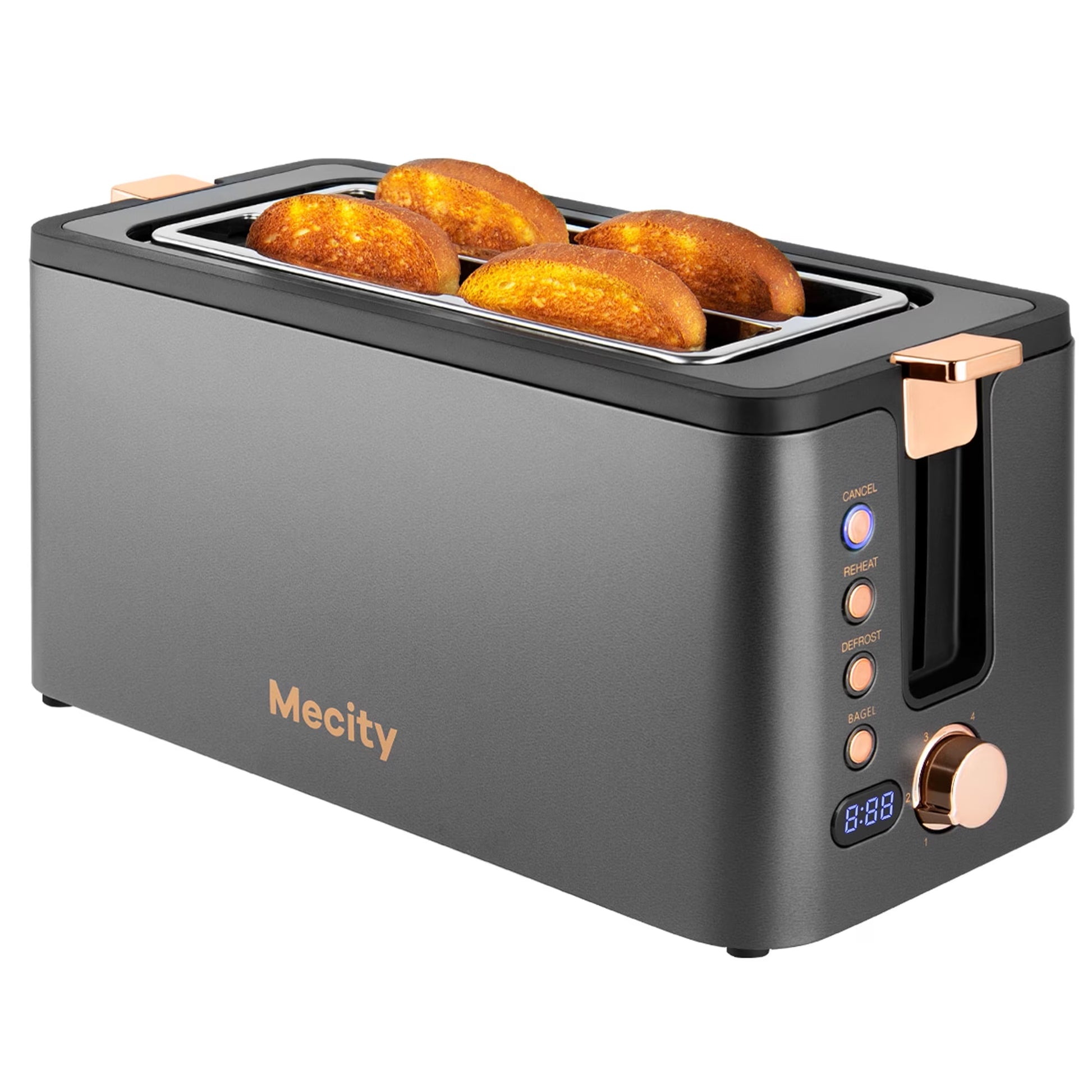 4-Slice Stainless Steel Toaster with Digital Countdown Timer & Warming Rack, 1300W, Silver