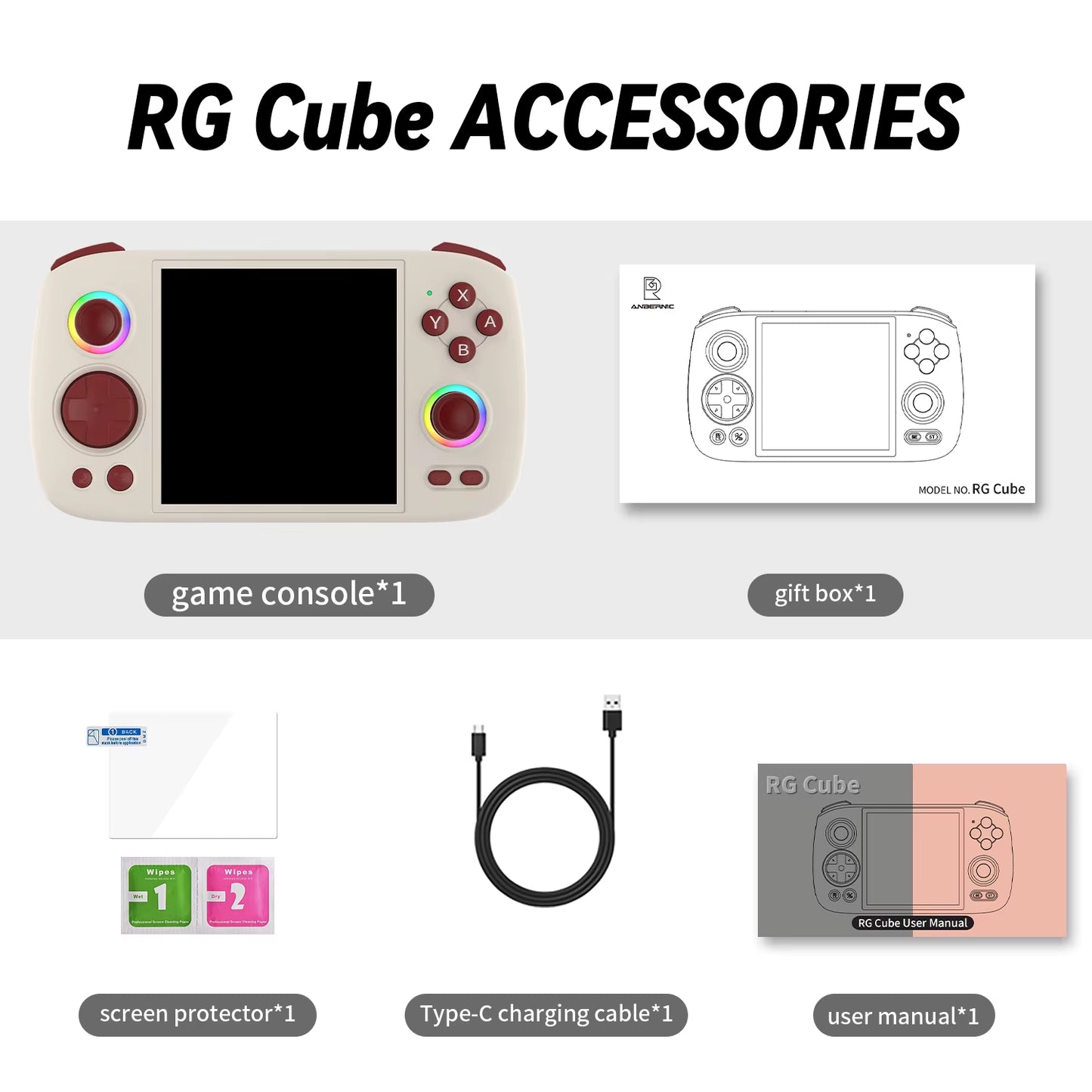 RG Cube Retro Handheld Game Console 3.95" IPS Touch Screen Android 13 RGB Lighting Hall Joystick Support WIFI Streaming