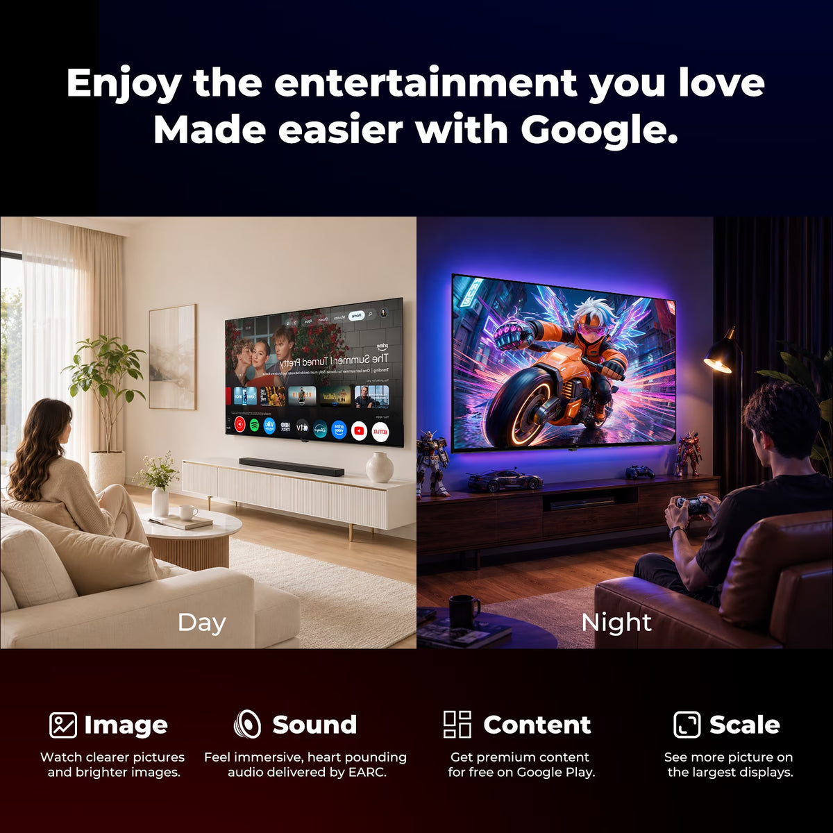 40-Inch Smart TV, 1080P Fhd LED Google TV with Google Play/Cast, Google Assistant Voice Control, Dolby Audio, HDR10, Flat Screen