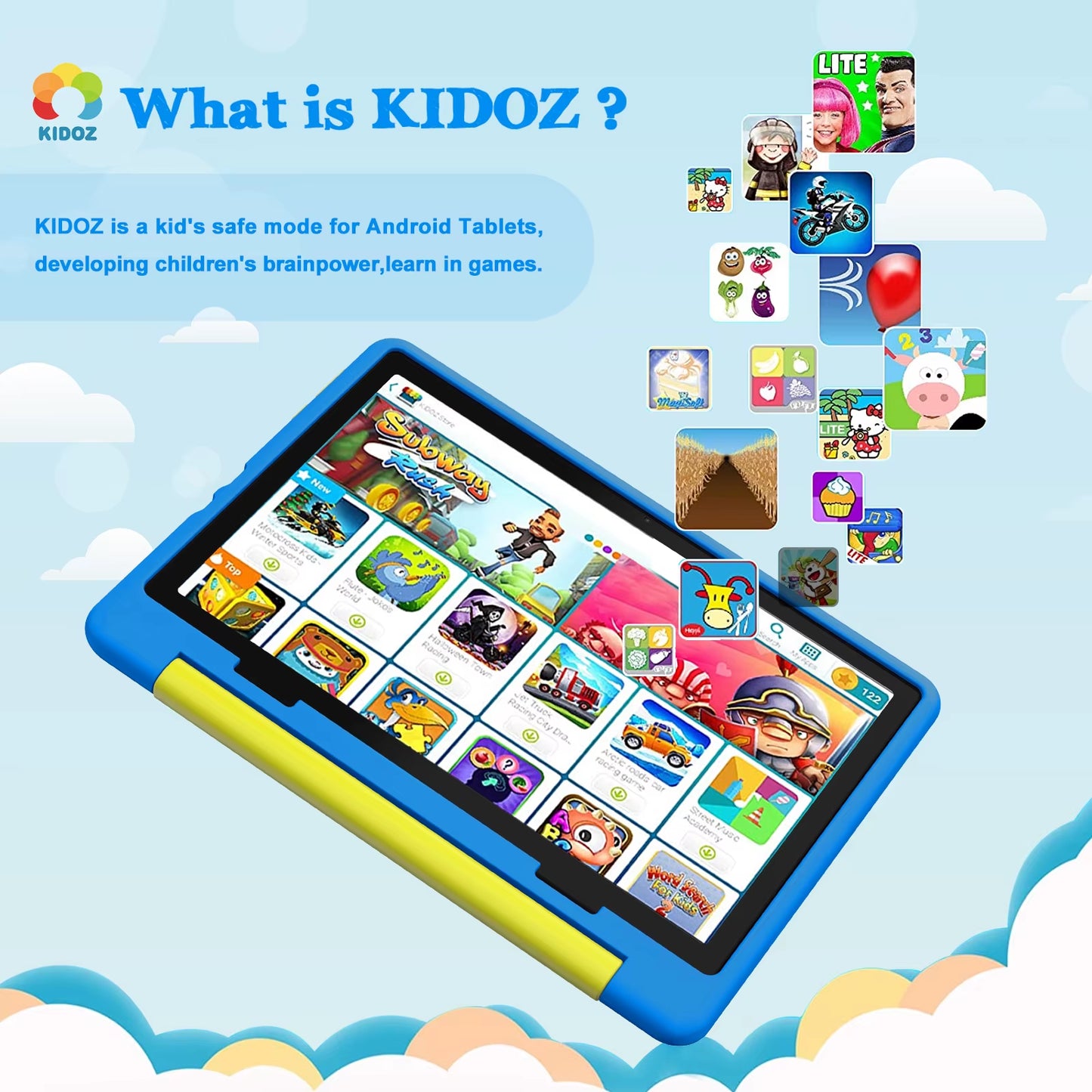 KT1016 Kid Tablet 10.1 Inch Android 14 Quad Core 8GB RAM 64GB ROM 1TB Expand Wifi Bluetooth Children'S Gift Kids Software PC Pad