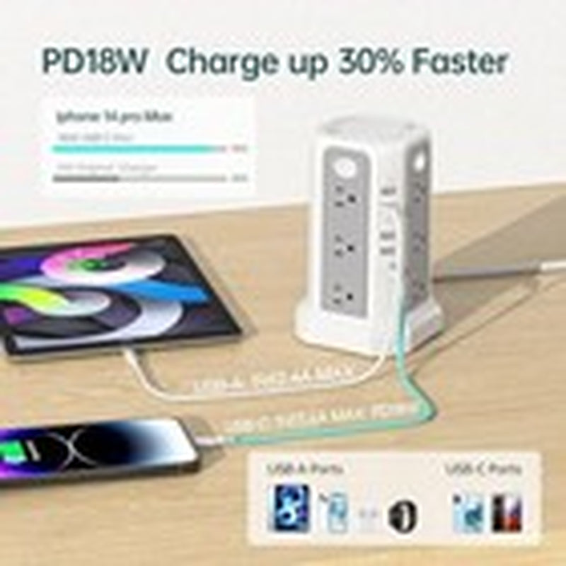 Surge Protector Tower with USB C, 10FT Cord, Power Strip - Black, 1 Pc