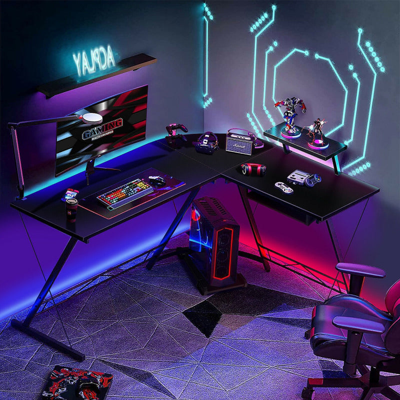 L Shaped Computer Desk Home Office Workstation with Movable Monitor Stand