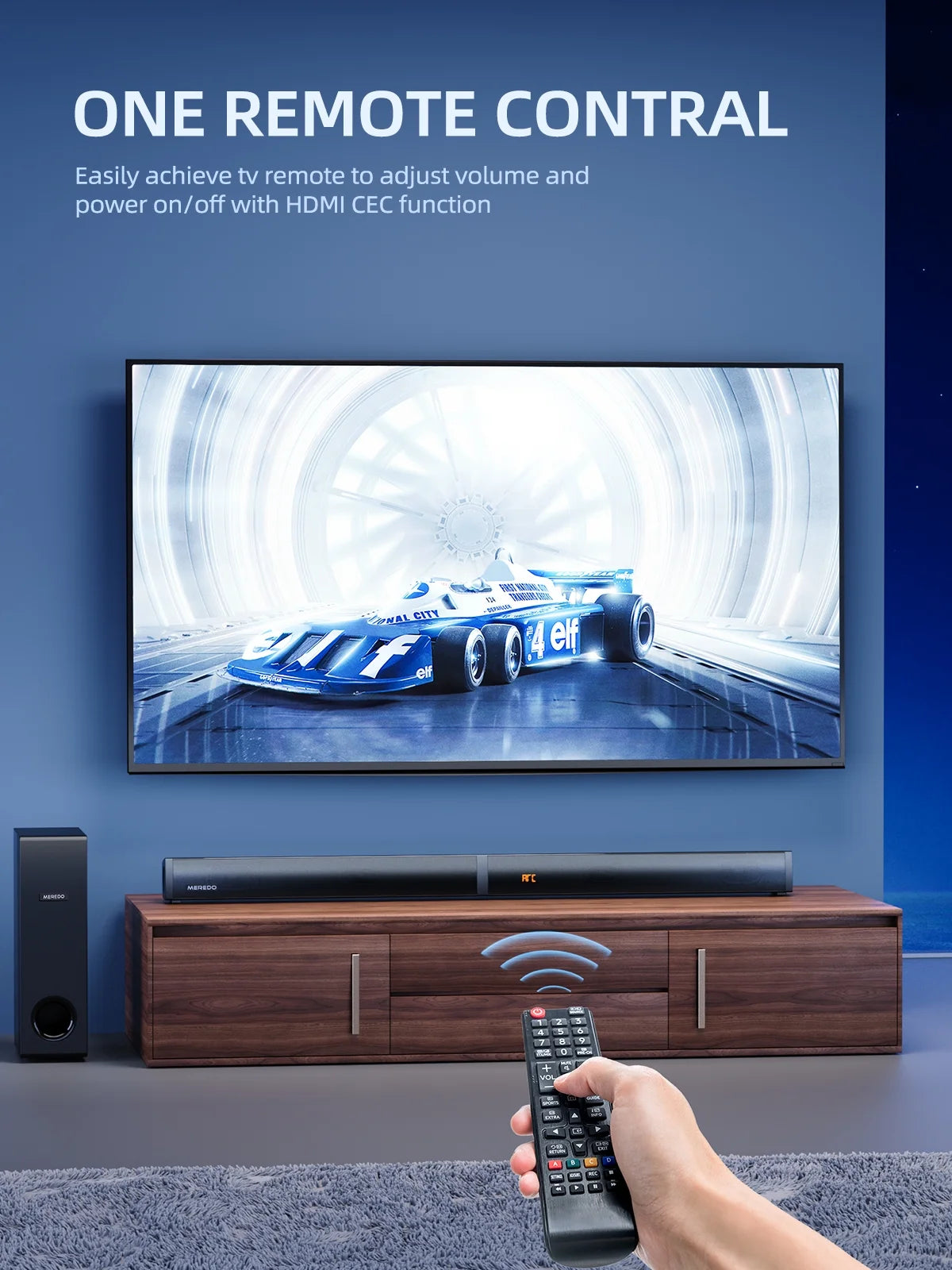 180W Separable Sound Bar with Subwoofer, 2.1CH  Detachable Soundbar for TV/PC, 5 EQ Modes Treble & Bass Adjust, HDMI Arc/Optical/Bluetooth 5.4/Aux--32 Inch