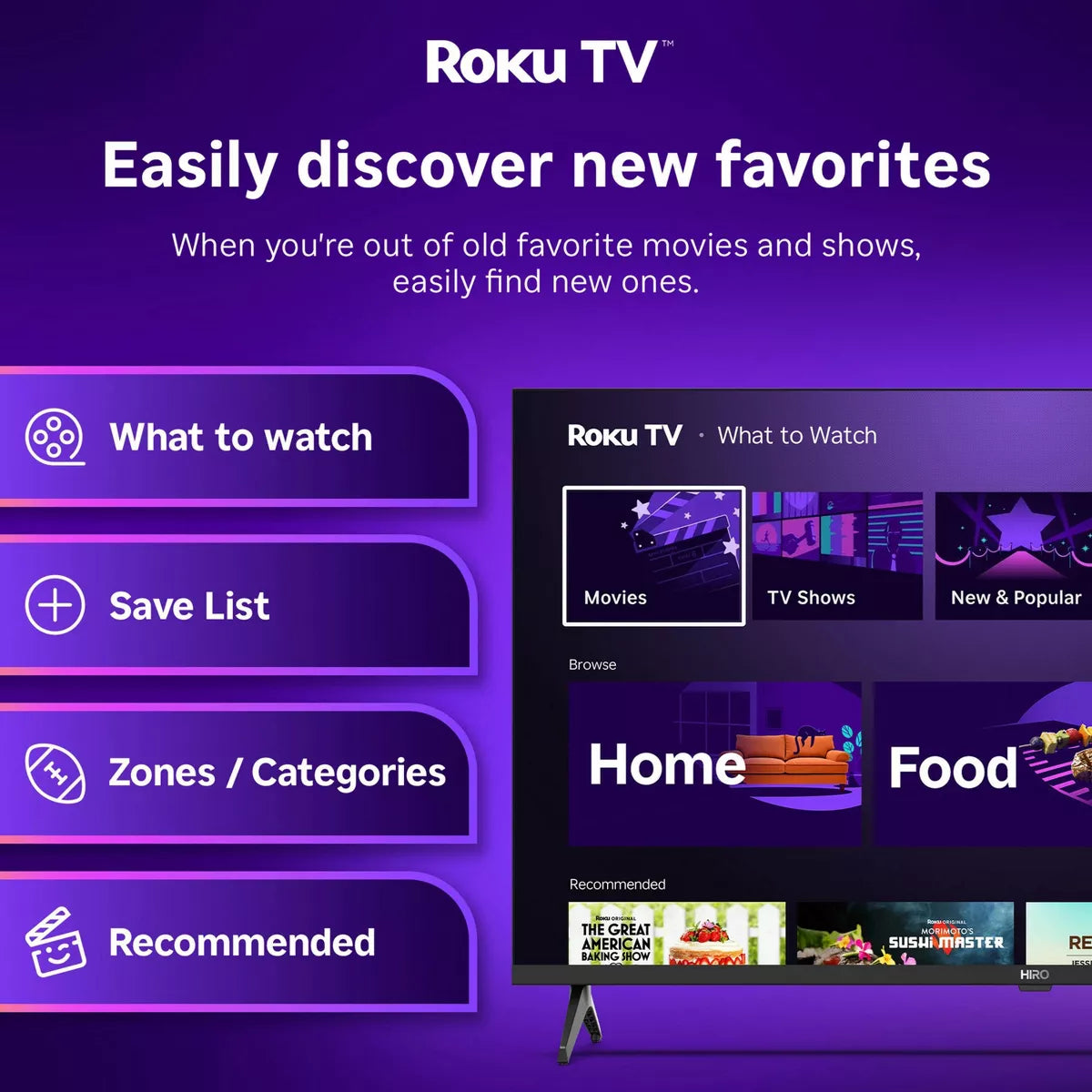 Hiro Roku TV 40" 1080P Full HD Smart TV Flat Screen LED Television with Roku TV and Dolby Audio for Streaming