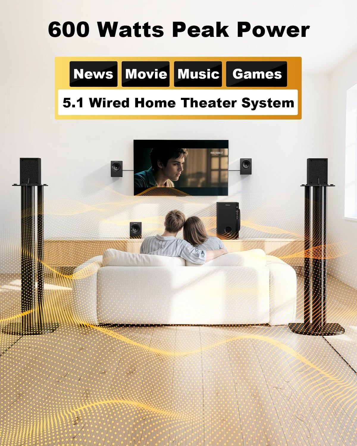 Home Theater Systems with 5.25 Inch Subwoofer, 600 Watts Peak