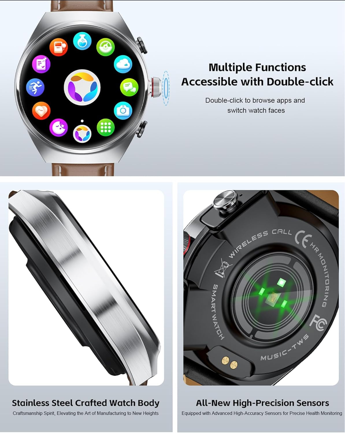 Smart Watch with Earbuds for Android Iphone,Round 1.53”HD Big Screen (Make/Answer Calls) Fitness Tracker,All-In-One Smartwatches Long Time Standby TWS Music Watch for Men Women