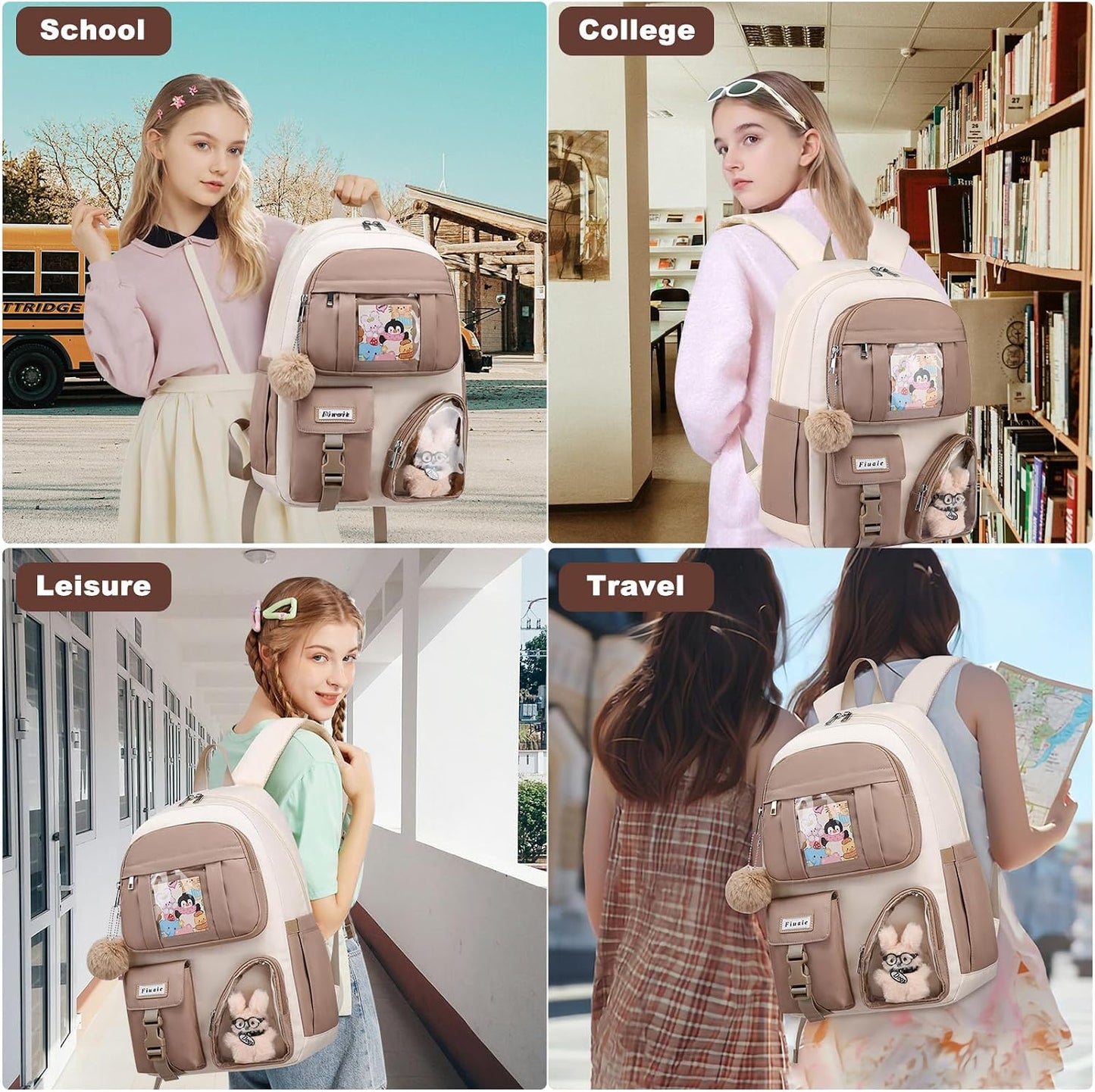 School Backpack for Teen Girls Bookbag: Large 17.3 Inch Backpacks for Kids Middle High School Bookbags Durable Laptop Backpack for Women Cute Student Casual Daypack for Travel Khaki Beige