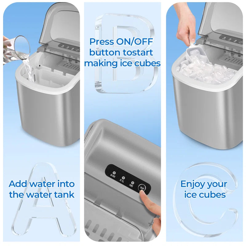 Countertop Ice Maker Ice Machine with Handle,Self-Cleaning Ice Makers, 26Lbs/24H, 9 Ice Cubes Ready in 6 Mins for Home/Kitchen/Bar/Party/Camping