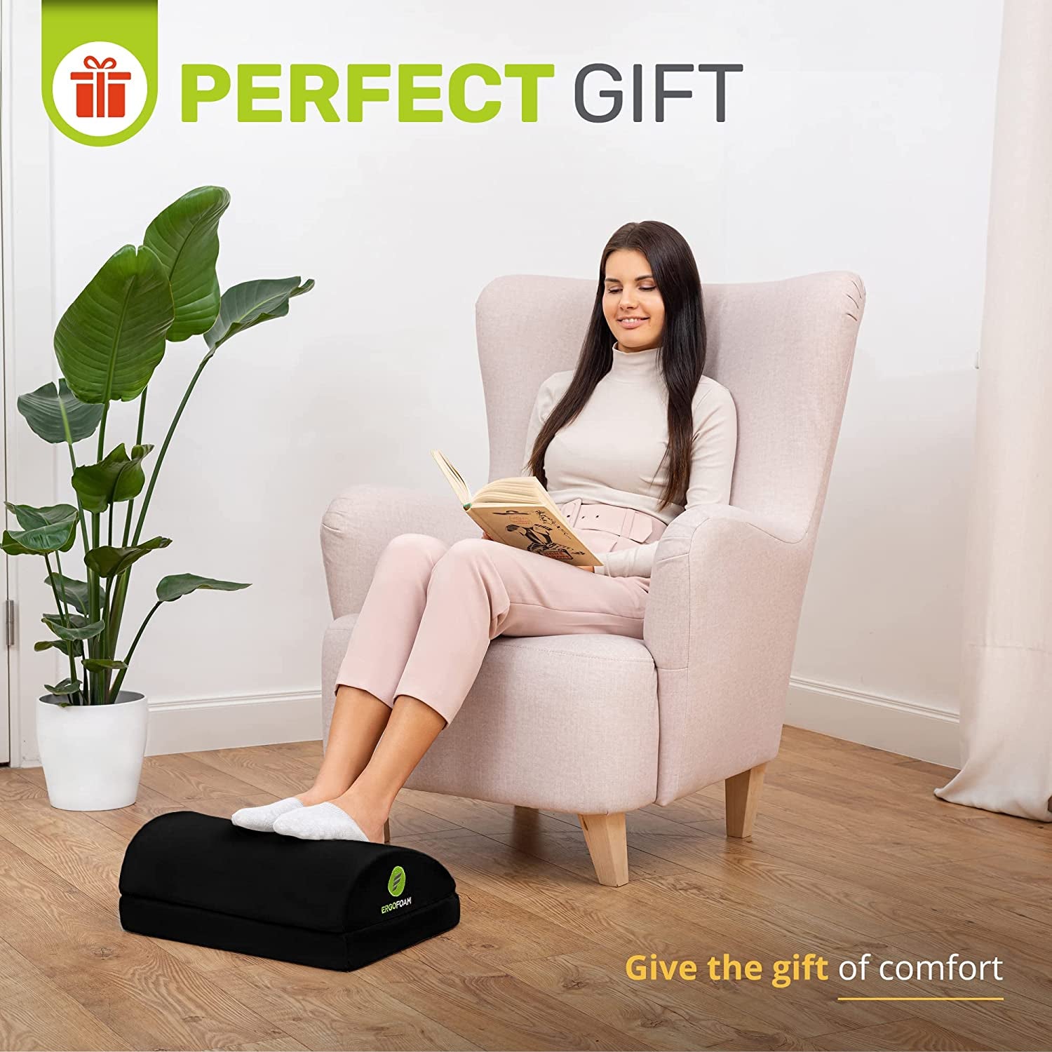 Chiropractor-Endorsed Orthopedic Teardrop Design 2In1 Adjustable under Desk Foot Rest for Lumbar Back Knee Pain (Black)