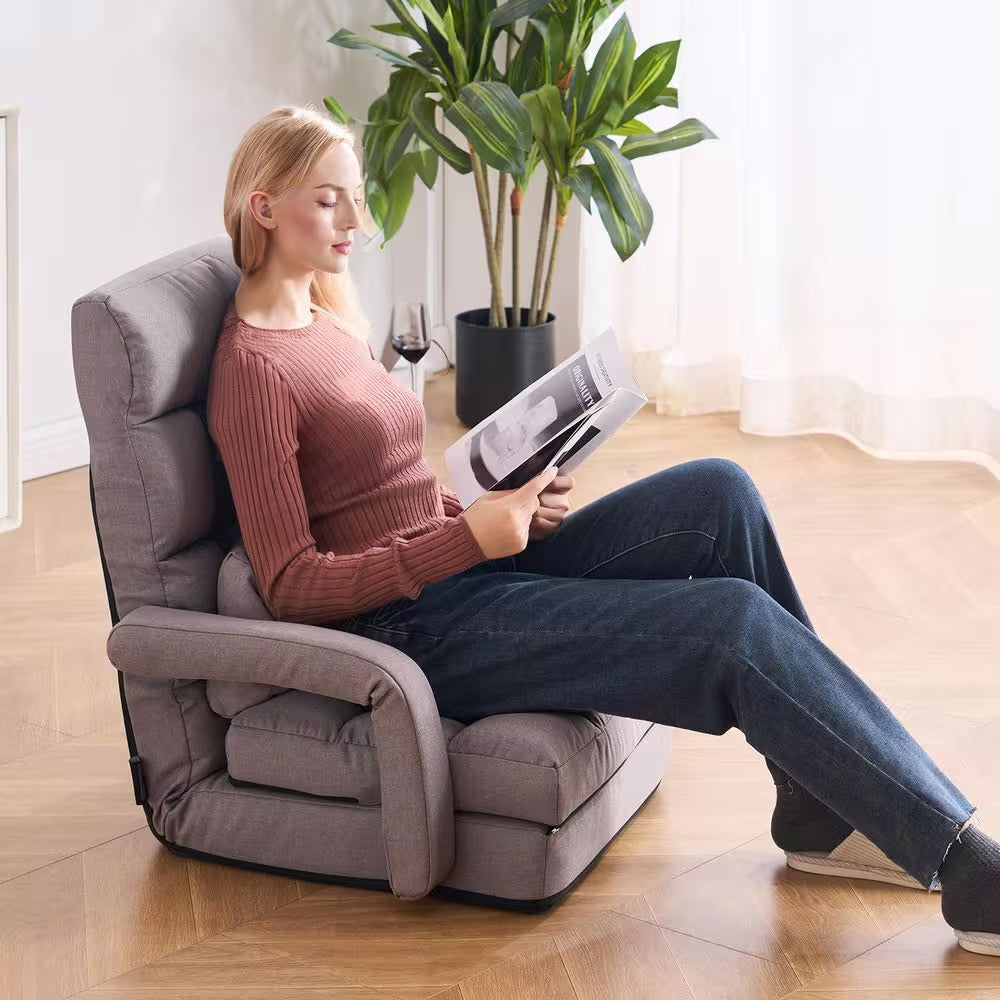 Floor Chair, Floor Gaming Chair with 5 Adjustable Position and Back Support, Folding Sofa Chair, Gray Cushion
