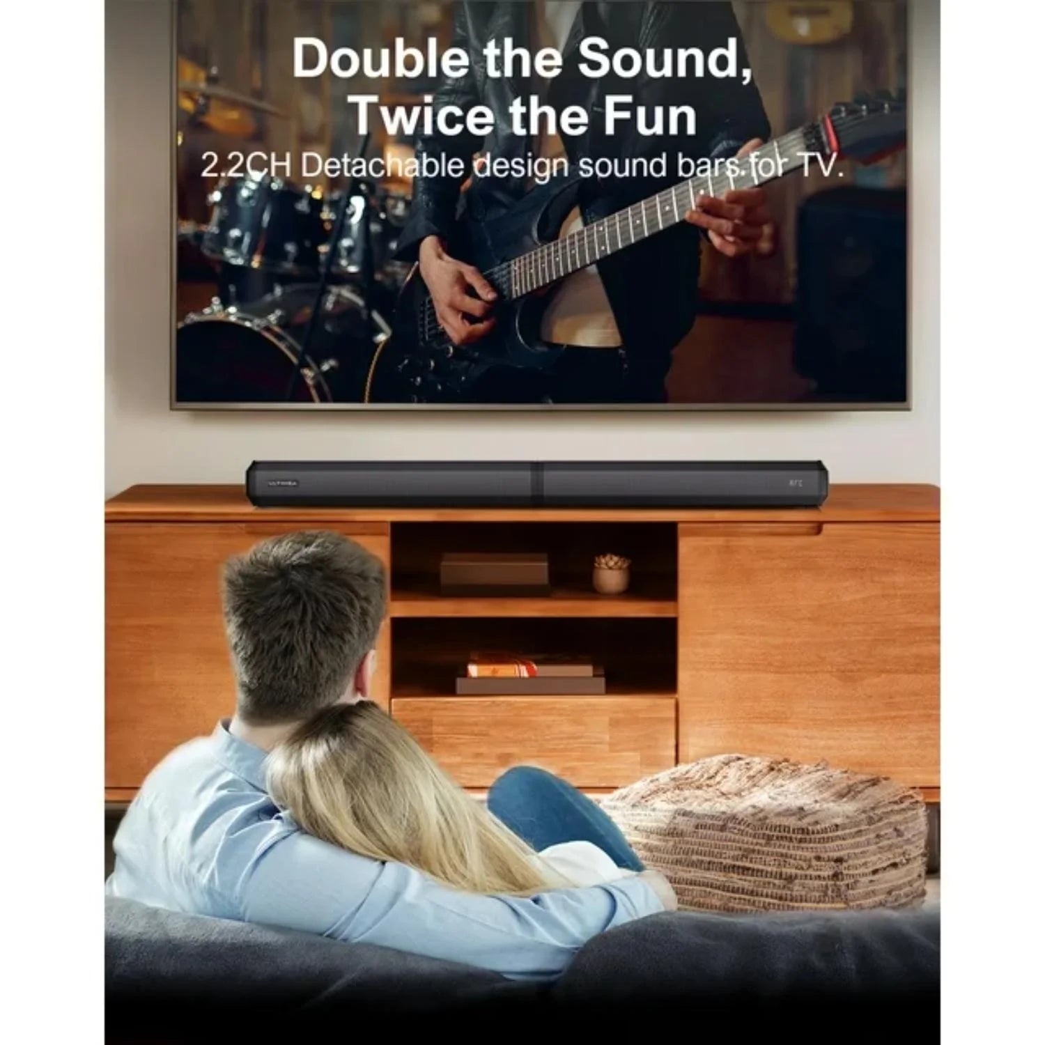2.2Ch Sound Bar for TV, Built-In Dual Subwoofer, 2 in 1 Separable Bluetooth 5.3 Soundbar , Bassmax Adjustable TV Surround Sound Bar, Hdmi-Arc/Optical/Aux Home Theater Speakers, Wall Mount