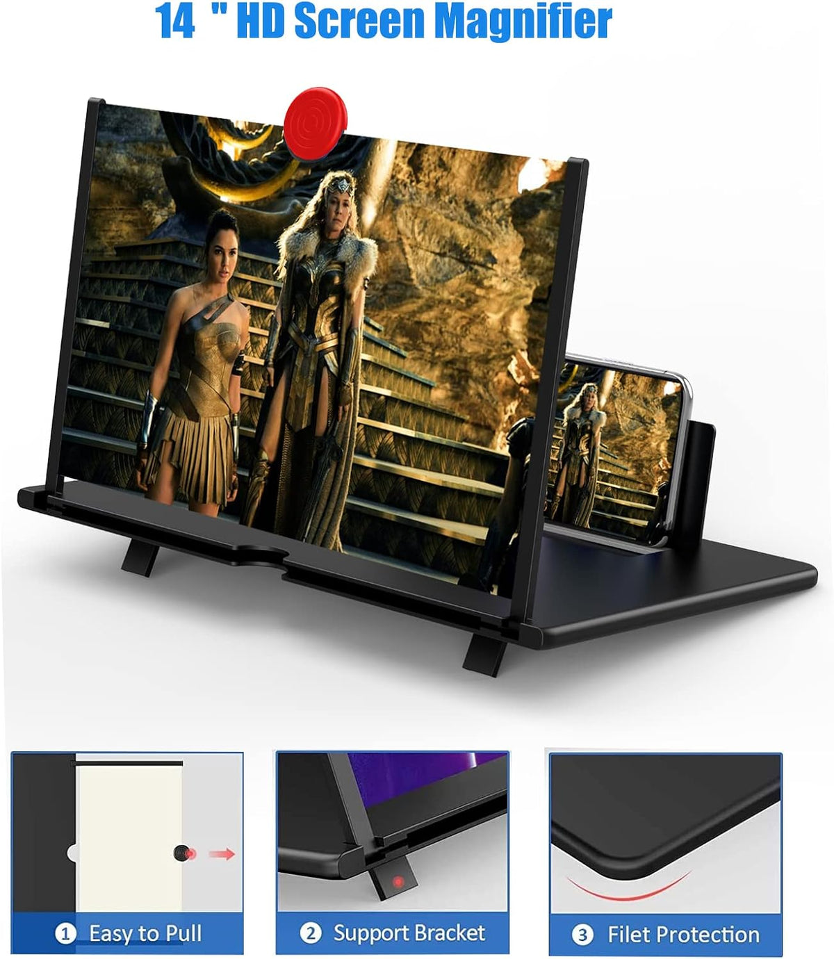 14" Screen Magnifier for Cell Phone, Mobile Phone 3D HD Magnifying Projector Screen Enlarger for Movies, Videos and Gaming, Foldable Phone Stand with Screen Amplifier,Gifts for Mom Dad