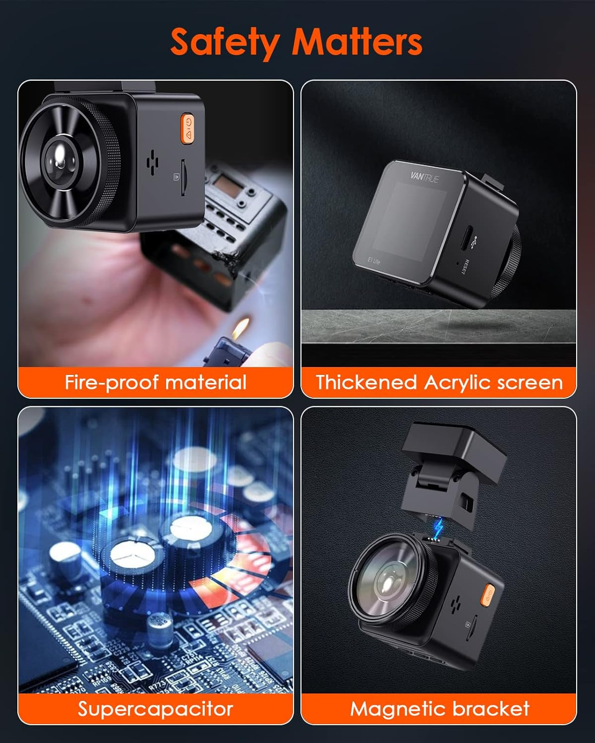 E1 Lite 1080P Wifi Mini Dash Cam with GPS and Speed, Free App, Voice Control Detachable Dash Camera, 24 Hours Parking Mode, Night Vision, Motion Detection, Loop Recording, Support 512GB Max