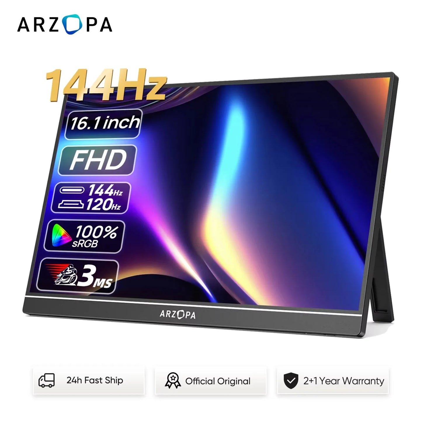 16.1" 144Hz 100% Srgb 1080P FHD Portable Gaming Monitor HDR External Second Screen for Switch, Xbox,Ps5,Laptop,Pc,Z1Fc