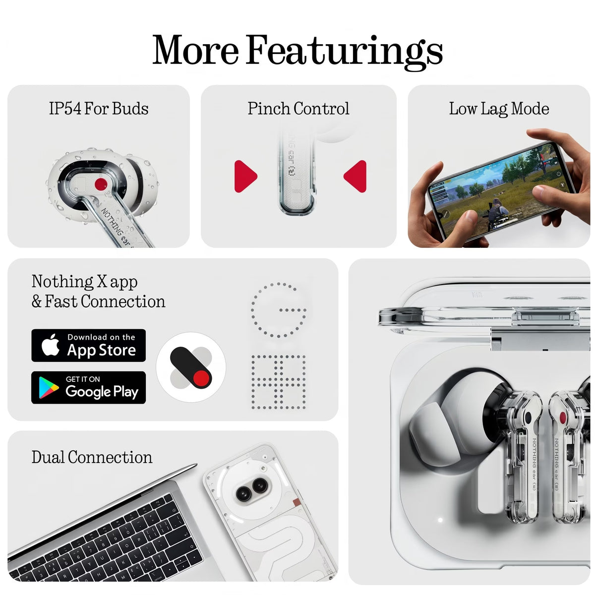 Ear (A) Wireless Earbuds, 45Db Hybrid Noise Cancelling Earbuds, Hi-Res Audio, Advanced Equaliser, Dual Connect, 6 Mics, 42.5H Playtime Ear Buds Wireless Bluetooth, White