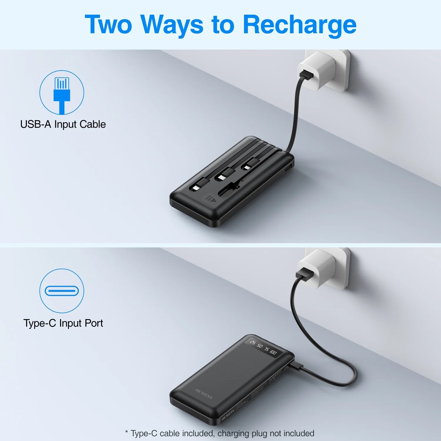 20000Mah Power Bank Portable Charger with Cables Compatible for Iphone, Android Cell Phone