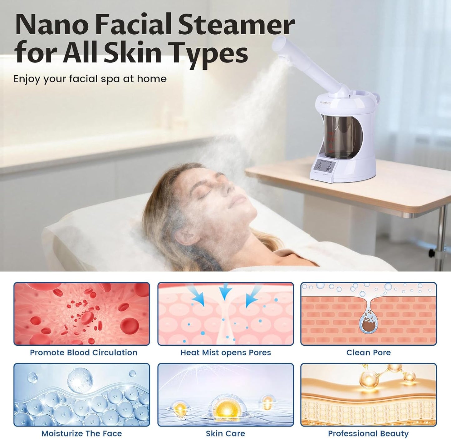 Hair Steamer,2 in 1 Hair and Facial Steamer with Extendable Arm, Portable Tabletop Steamer, Suitable for Home and Salon Personal Care