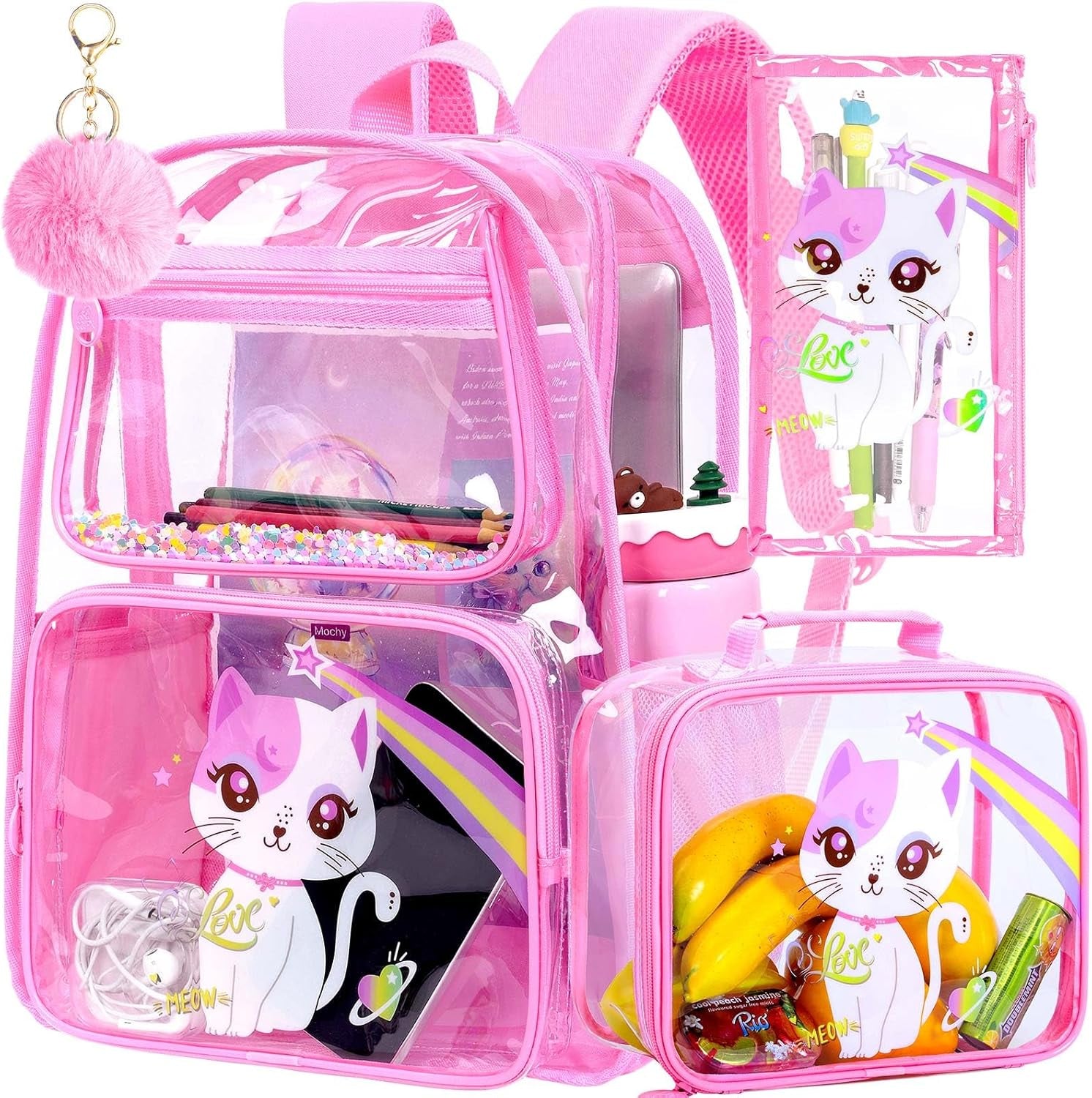 3PCS Clear Backpack for Girls and Boys, Kids See through Backpacks Stadium Approved, Transparent Bookbag for Elementary