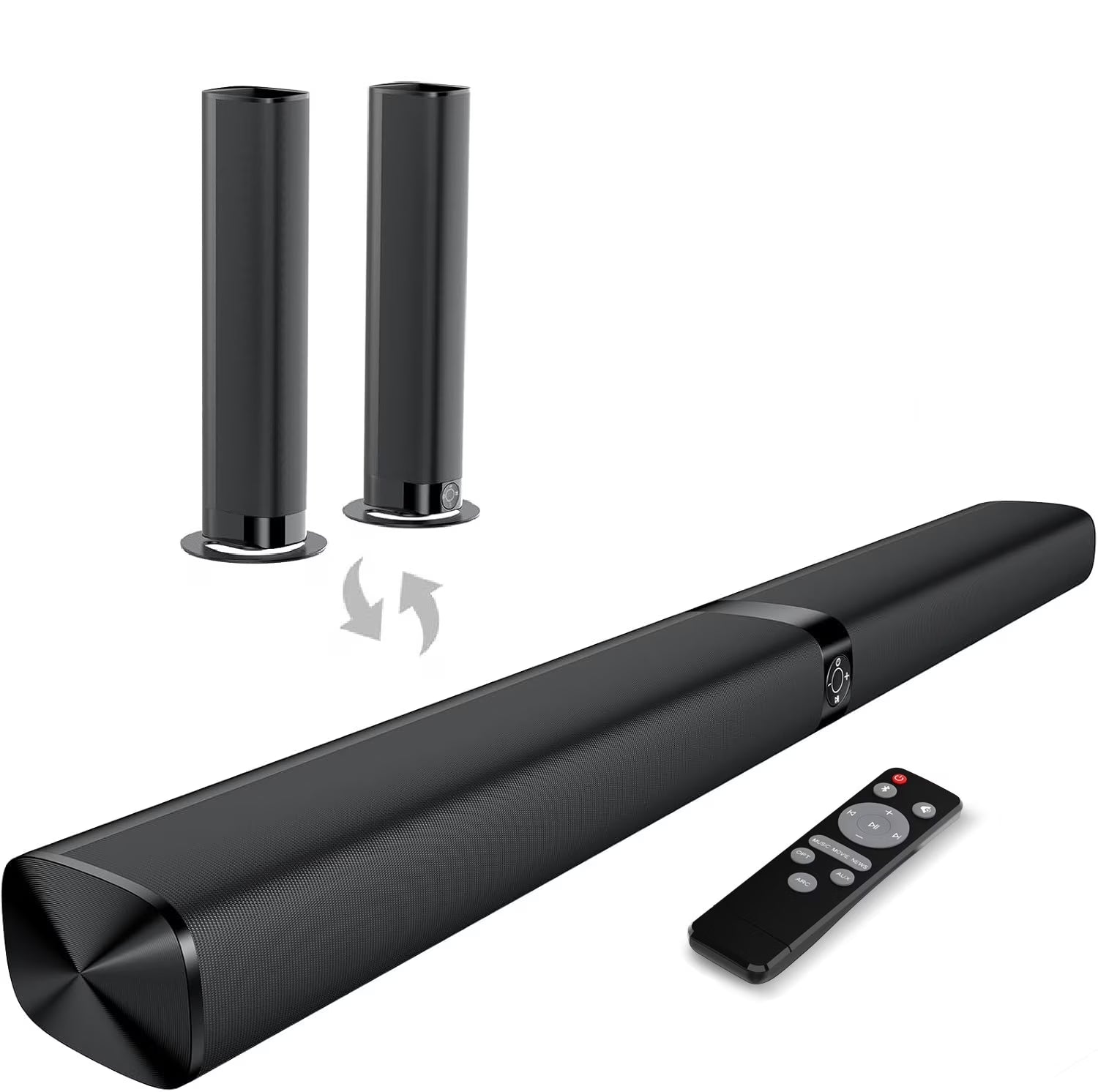 Sound Bar for TV, 2-In-1 Detachable Soundbar with Auto Volume Boost, TV Speakers with 3 EQ Modes, Bluetooth 5.3/Arc/Opt/Aux Connection for Pc/Gaming/Projectors