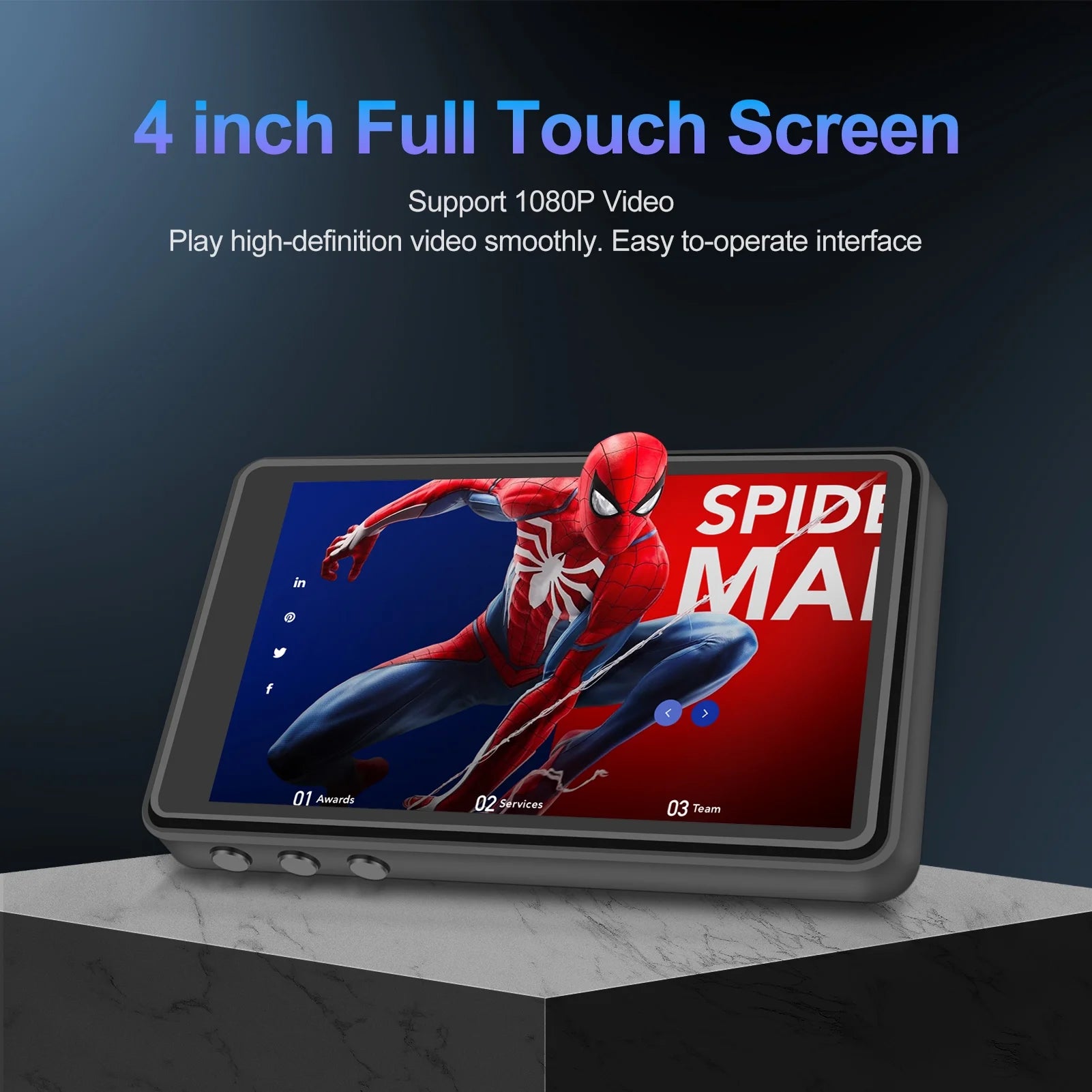 144GB Mp3 Player with Bluetooth, 4.0 Inch Full Touchscreen Mp4 Player, Voice Recorder, Portable Hifi Sound Mp3 Music Player with Earphones, Built-In HD Speaker, Black