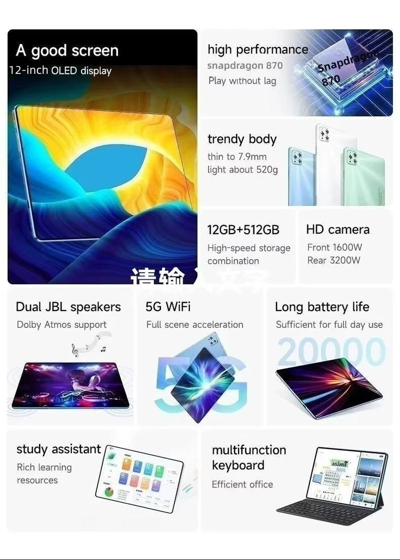 2025 Original Ipad Air Pro Tablet PC Android14 22GB+2TB 20000Mah Snapdragon870 Tablet PC 5G Dual SIM Card WIFI HD 4K Tab PC