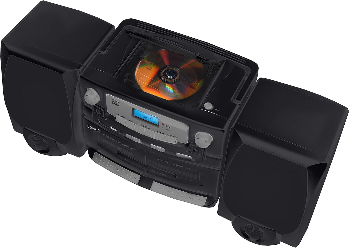 Black Edition Vintage Bluetooth Stereo System Home Music Audio System, CD/MP3 Player, AM/FM Radio, Dual Cassette Player/Rec USB Inputs, Detachable Speakers, AC/DC
