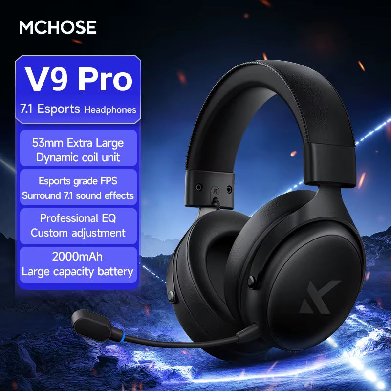 MCHOSE V9 Pro Gaming Headset, Over-Ear Quad-Mode Wireless Bluetooth Headphones for PC with Microphone (Delta Style)