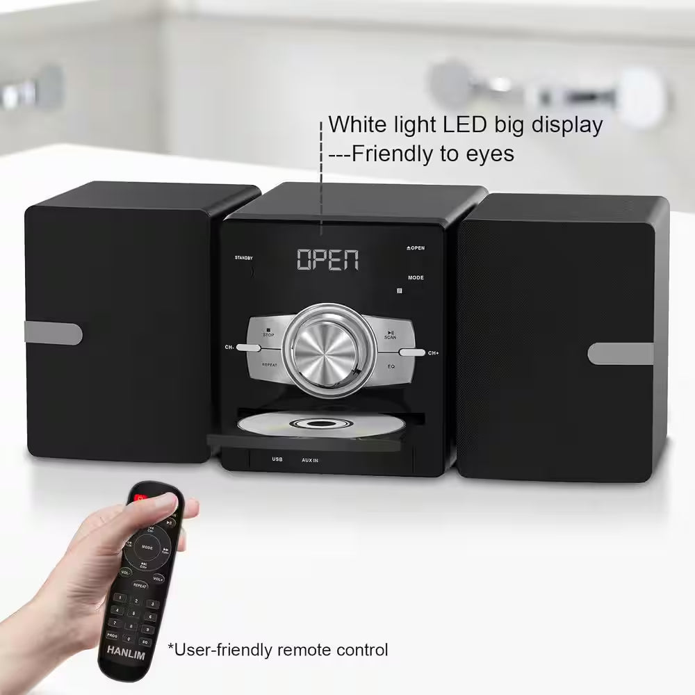 30W Hifi Home Stereo System-Cd Player, FM Radio, Bluetooth, AUX/USB, Earphone Jack, Remote Control