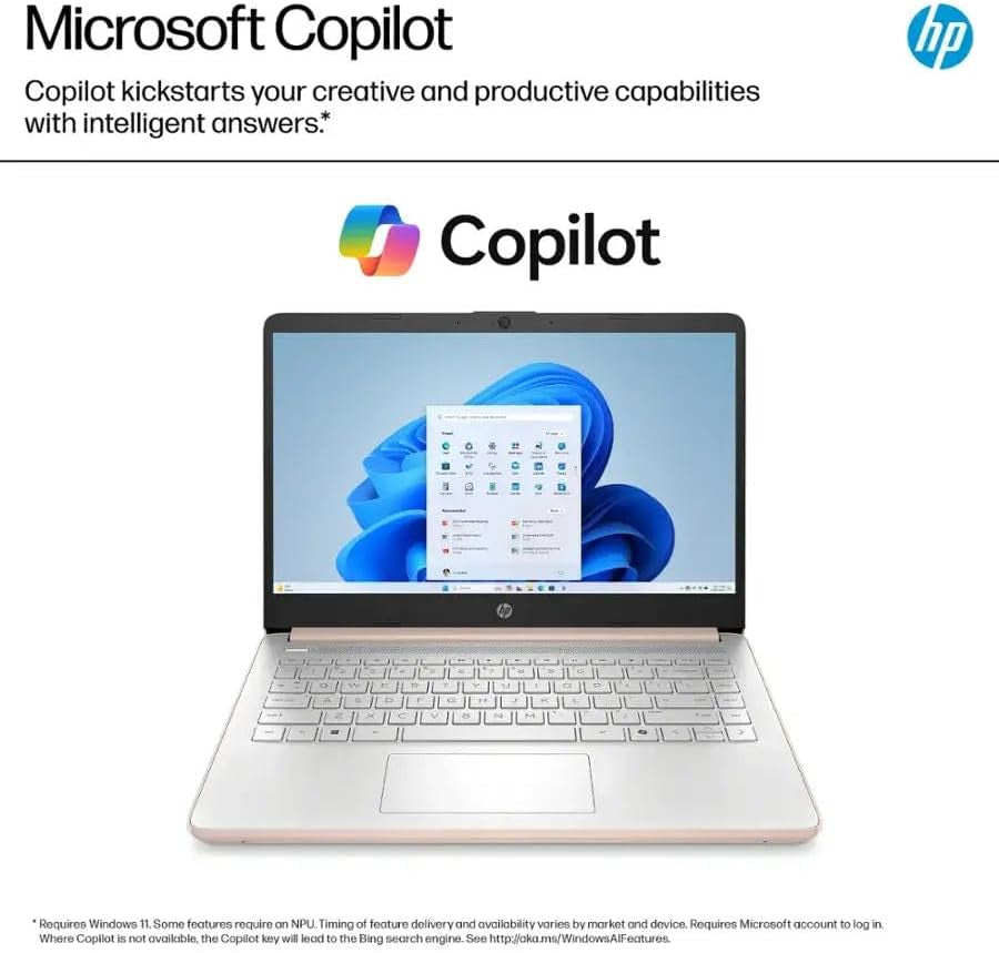 HP 14 Ultrabook Laptop • Intel CPU • 4GB RAM • 128GB UFS • up to 11.5 Hours Battery • Windows 11 Home • Rose Gold