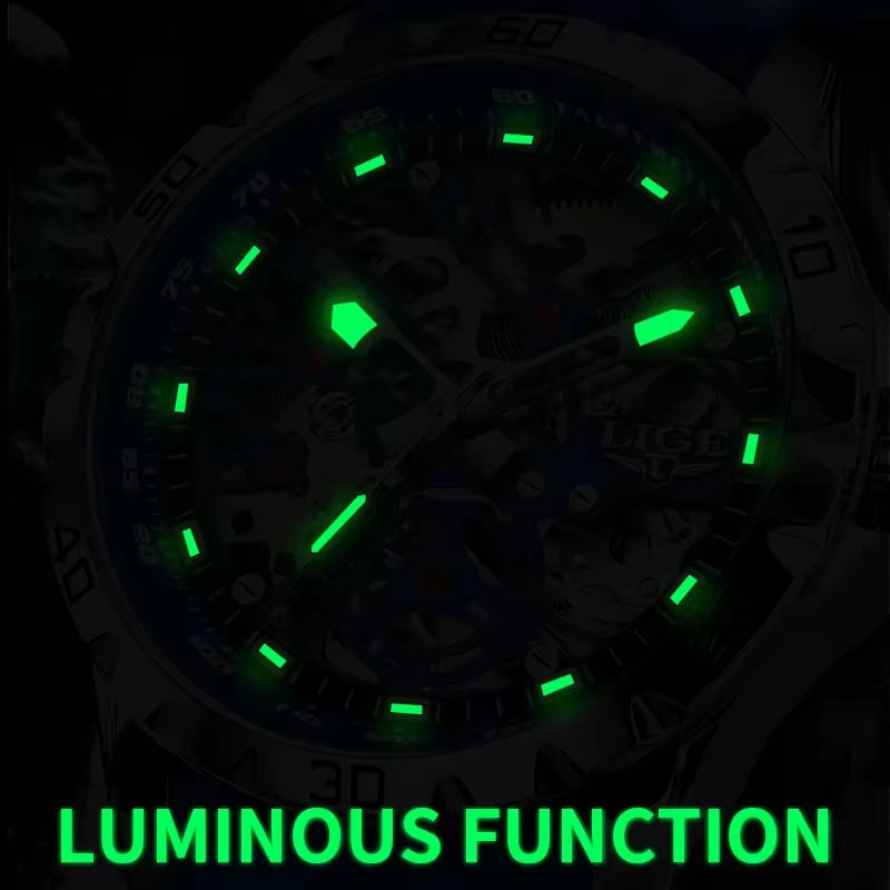 Luxury Men Watches Automatic Mechanical Wristwatch Skeleton Design Waterproof Silicone Strap Male Watch Reloj Hombre+Box