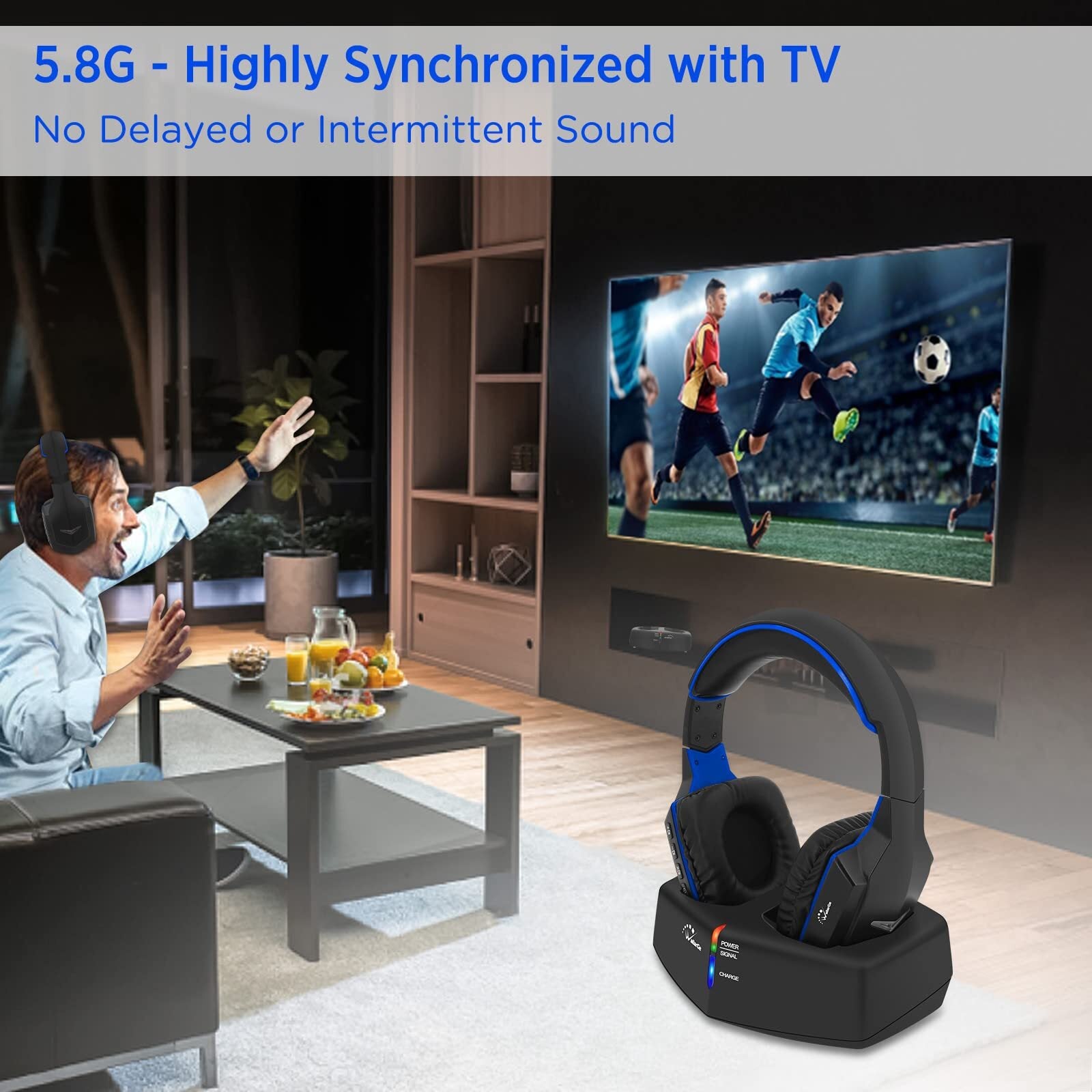 Wireless Headphones for TV Watching with 5.8Ghz RF Transmitter Charging Dock,...