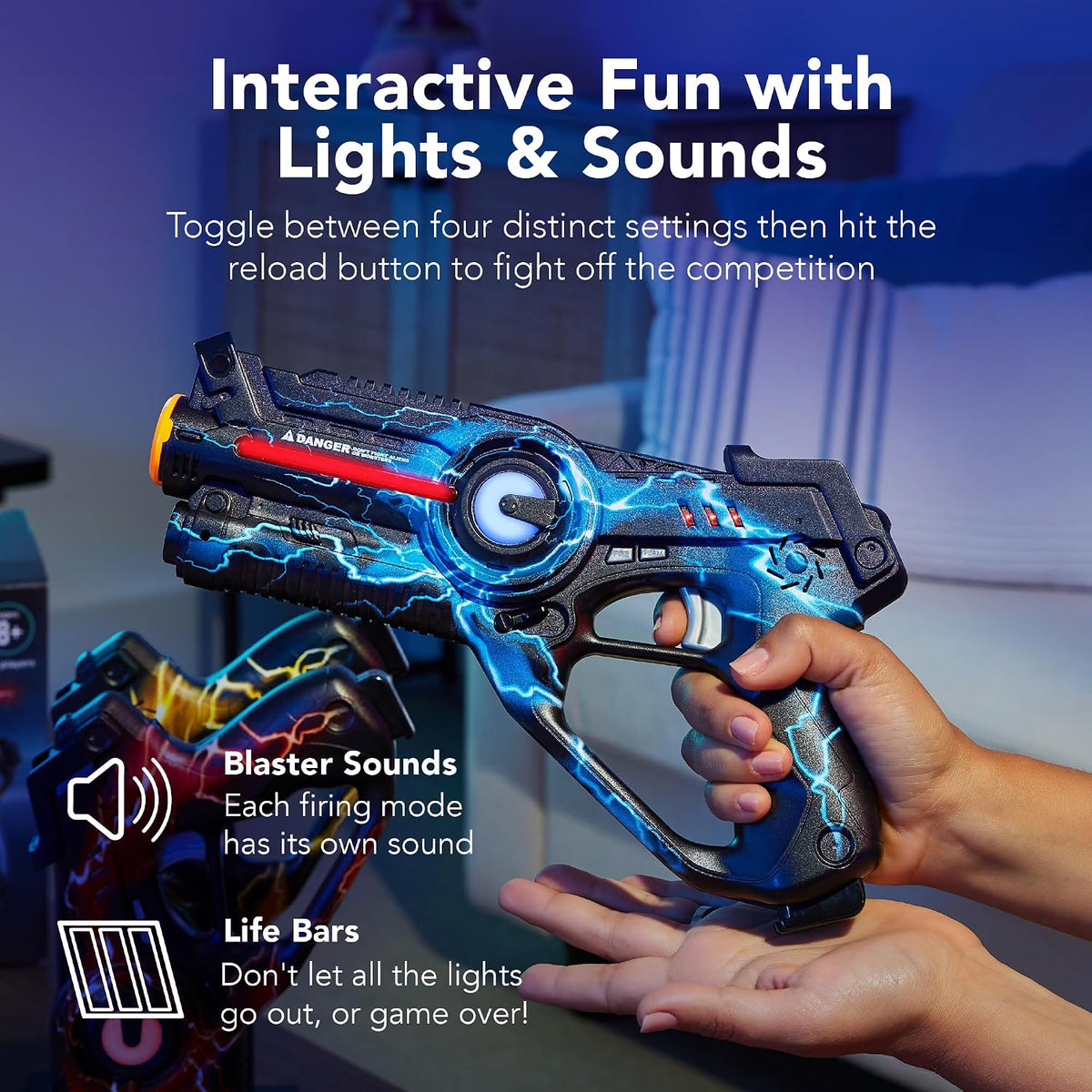 Set of 4 Laser Tag Blasters, Rechargeable Infrared Lazer Tag Set & Docking Station, No Vests Needed - Red/Yellow/Blue/Green
