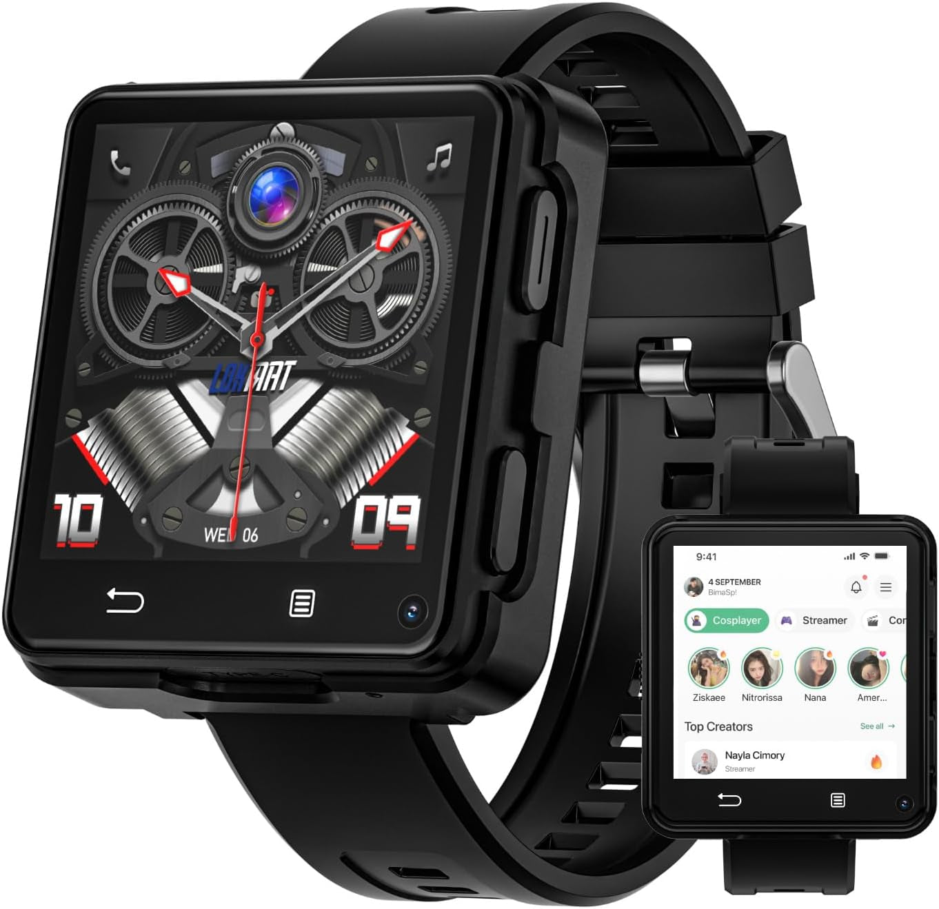 4G Smart Watch Phone Call, 4GB+64GB Android 11 CPU MTK6761 Smartwatch, 2.64" Large Screen Gaming Watch 1200Mah Type-C Port Dual Camera Wifi Bluetooth GPS Smart Watches for Men