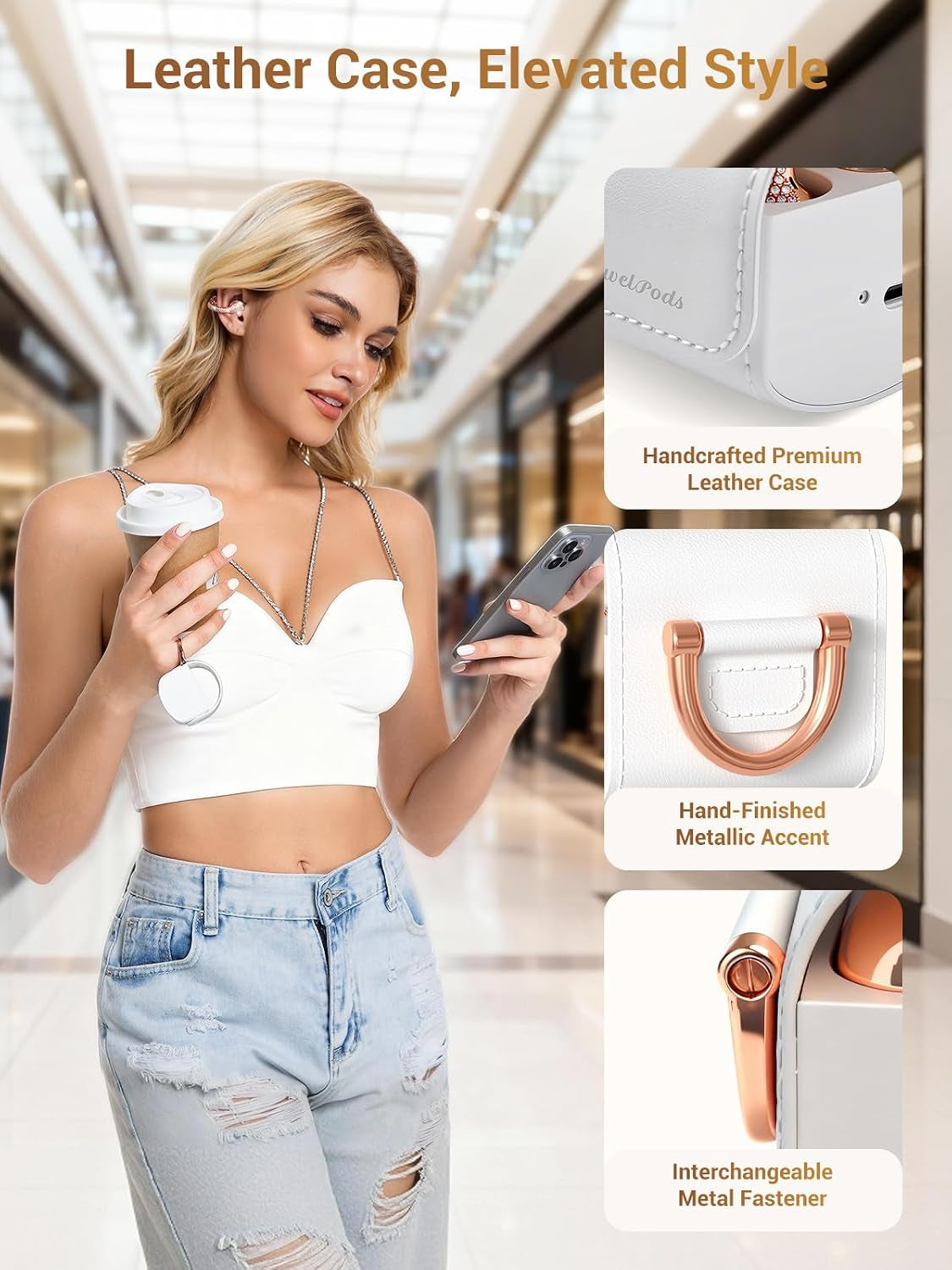 Jewelpods C01 Pro Open Ear Headphones, Luxury Jewelry Earbuds, Rose Gold | Clip-On Wireless Bluetooth Earbuds Secure, Lightweight, Premium Audio-Water Resistant-Up to 72 Hrs Play,Gift for Her