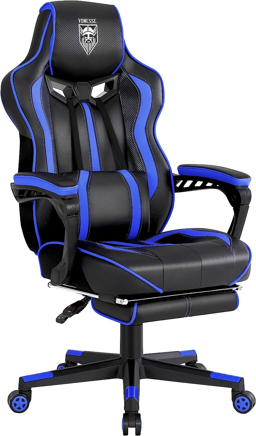 Gaming Chair with Footrest Reclining Computer Chair with Massage Gamer Chair Big and Tall Gaming Chair Ergonomic PC Gaming Chair Adults Computer Gaming Chairs for Heavy People 300LBS (Blue)