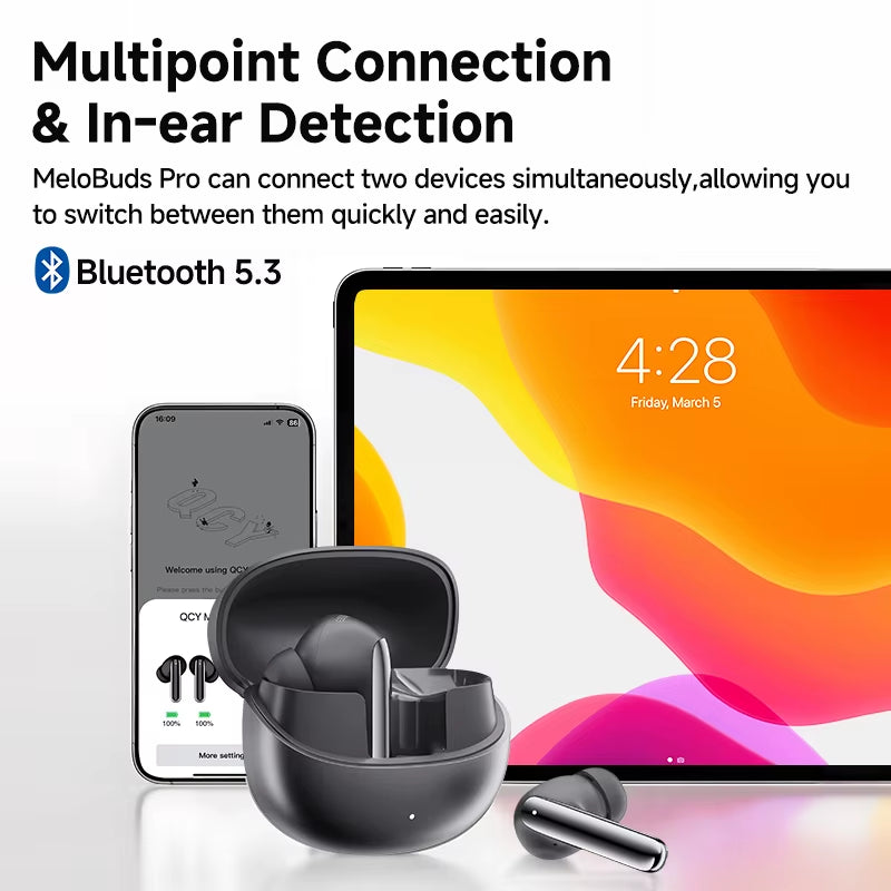 Melobuds Pro 46Db ANC Wireless Earphones Hi-Res LDAC Bluetooth 5.3 Earbuds 6 Mic Multipoint Connection In-Ear Detection